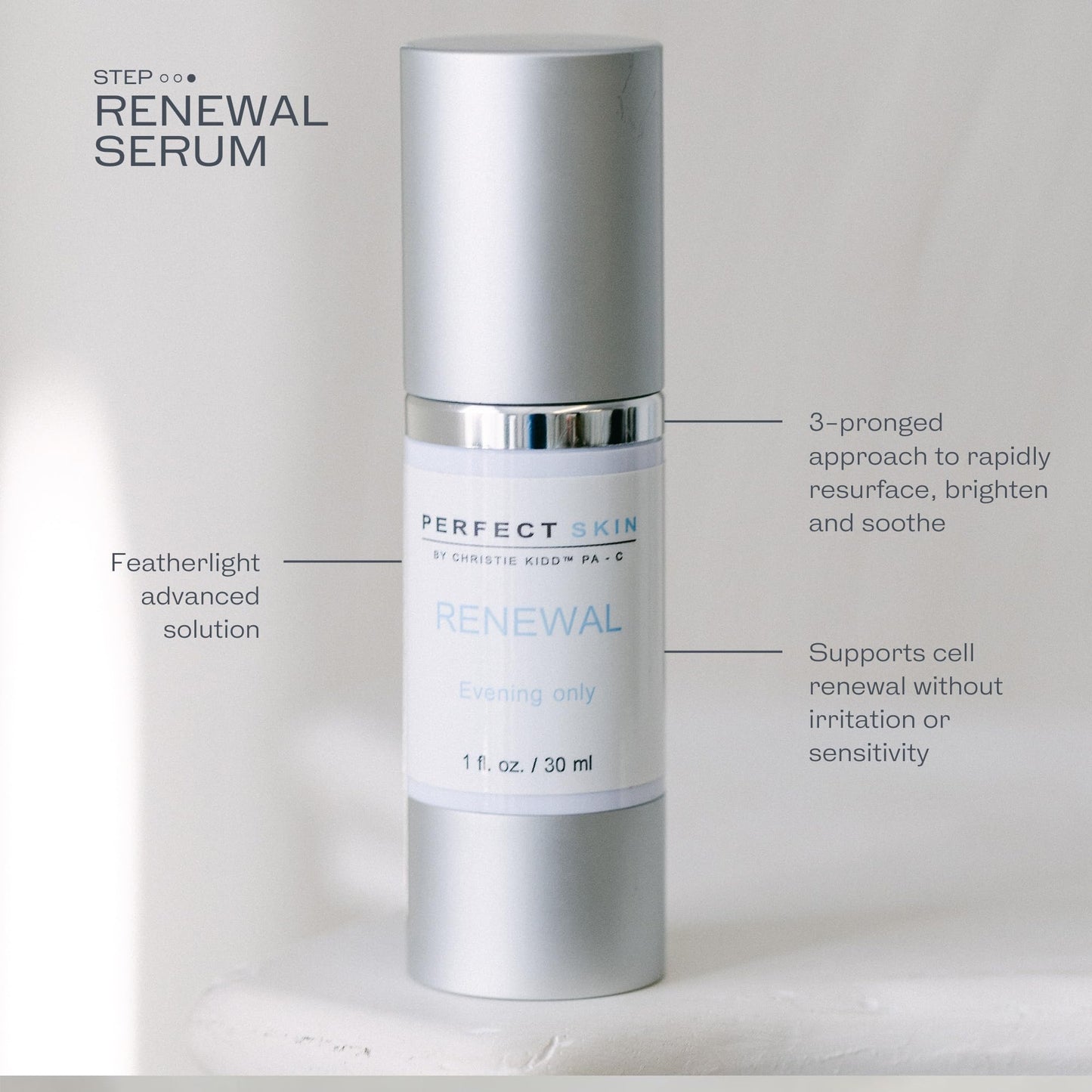 PERFECT SKIN BY CHRISTIE KIDD, PA-C Renewal Serum –Evening Only Exfoliating Serum w/Glycolic, Lactic Acid, Retinoid & Niacinamide – Brightens, Smooths, Reduces Fine Lines–Anti-Aging Skincare 1oz/30ml