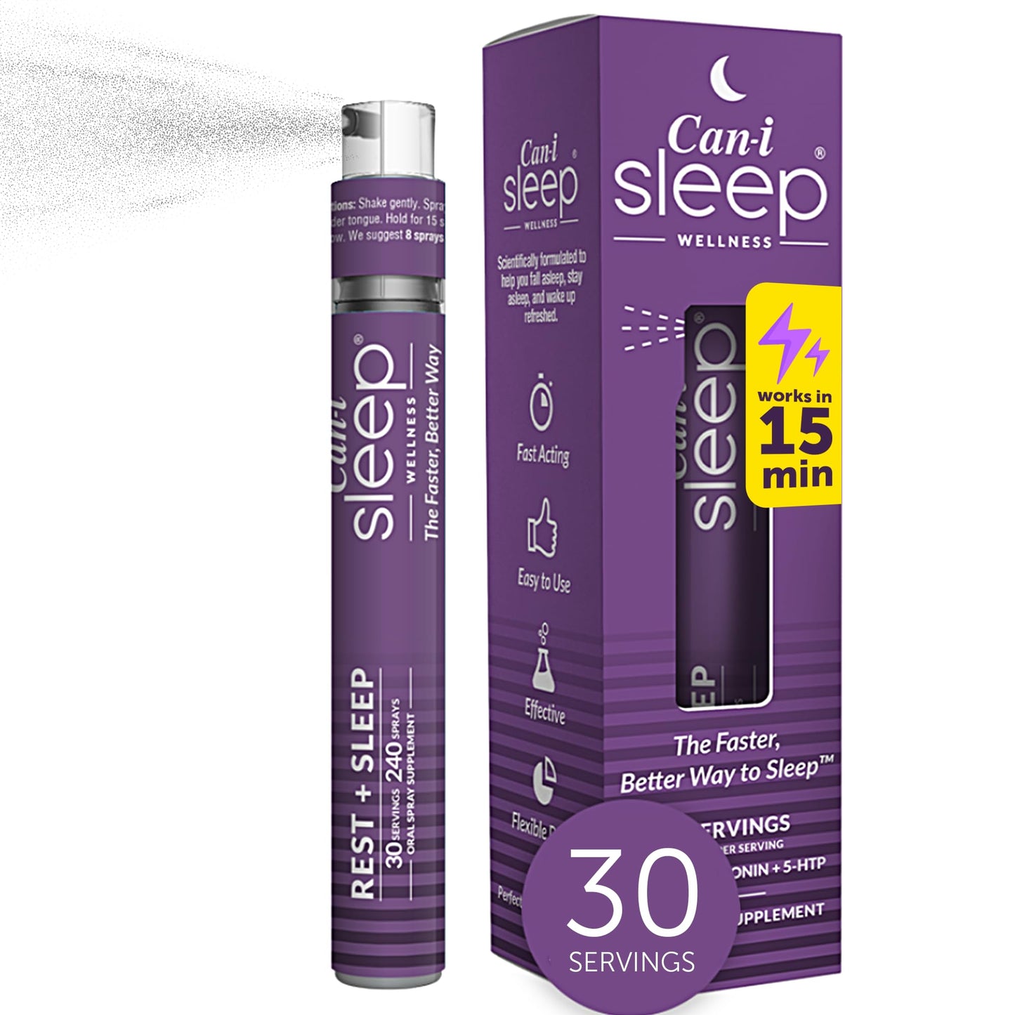 Sleep Fast & Longer - Vitamin Spray Can I Sleep Natural Sleep Aid with Melatonin, GABA, & 5-HTP - Nighttime Rejuvia Melatonin Spray - Made in USA - Multivitamin for Adults by Can-i Wellness