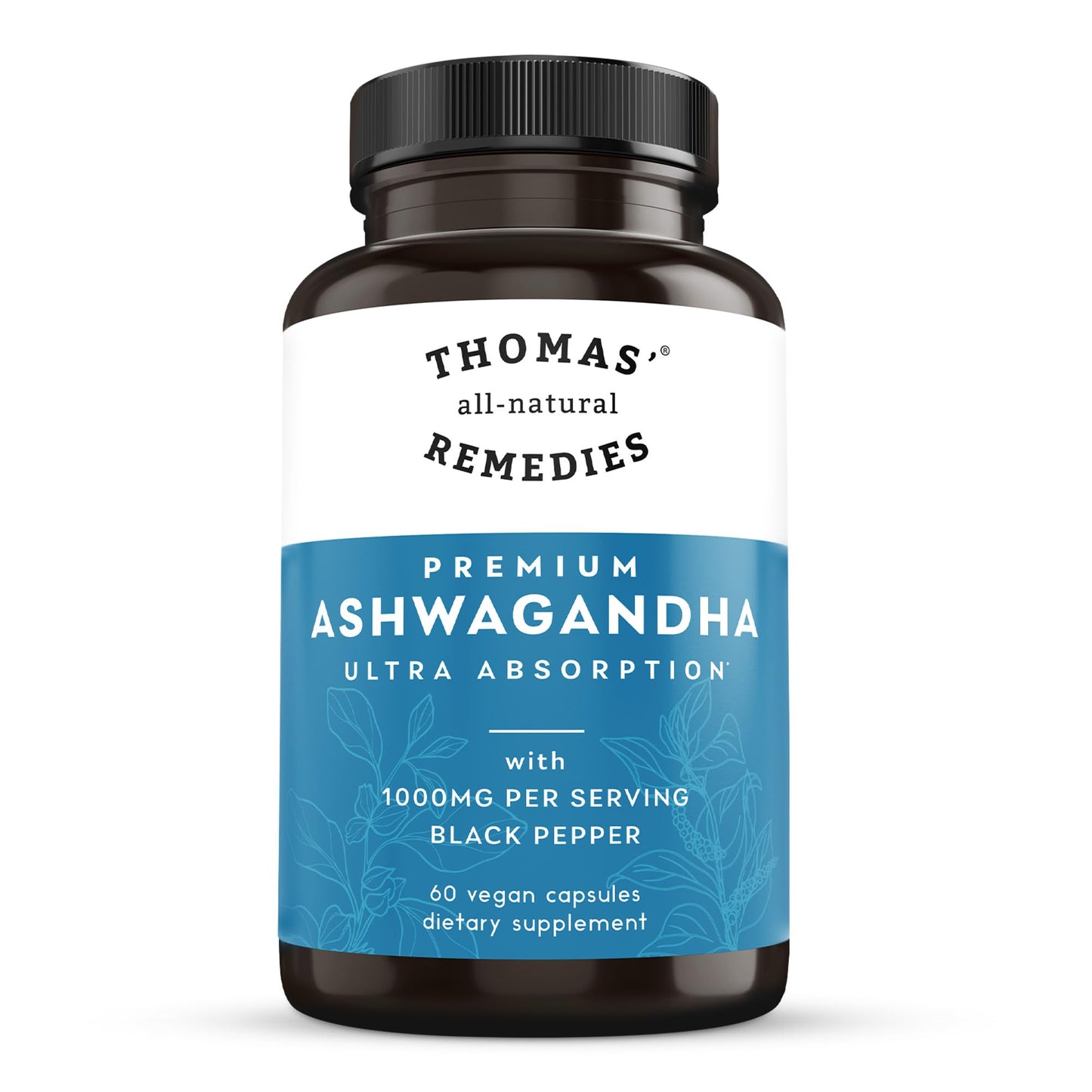 Thomas' all-natural Remedies Organic Ashwagandha Stress Support Supplement, Mood & Energy Support, Pure Ashwagandha 1000mg, Ultra Absorption with Black Pepper, Vegan, No fillers