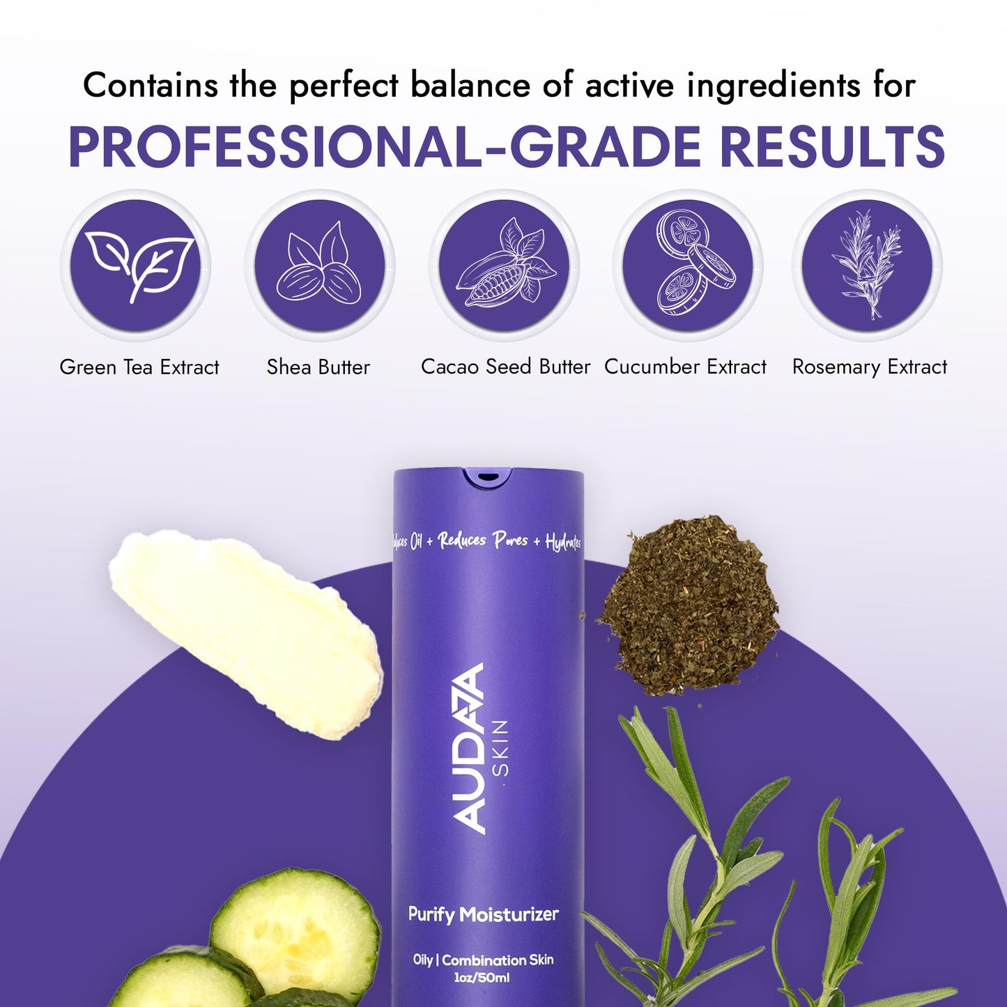 AUDAJA Purify Hydrating Face & Body Cream with Green Tea Extract, Shea Butter, Cocoa Butter, Cucumber & Rosemary Essential Oils – Natural Moisturizer for Radiant, Soft, Soothing Skin – Made in USA