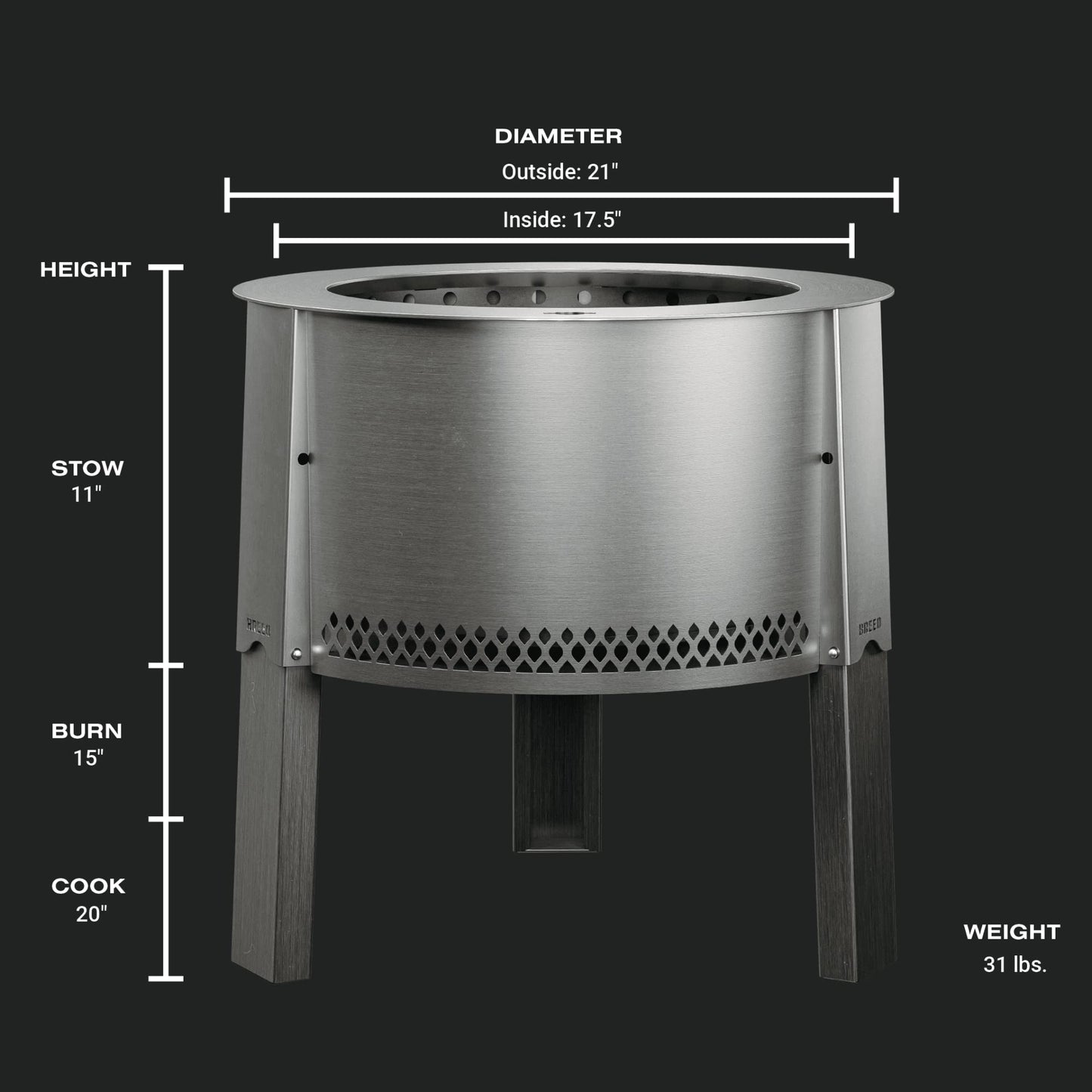Breeo Smokeless FIrePit (Y Series - Stainless Steel) | 21 inch Portable Smokeless Fire Pit for Outside | 31 Pounds | Ideal for Families Compatible with Wide Range of Breeo Accessories
