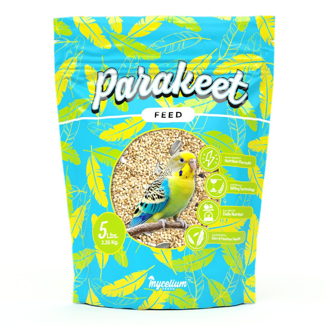 Mycelium Parakeet Feed (5 LB Bag) | Organic Bird Food for Parakeets, Budgies & Small Pet Birds | Supports Skin & Feather Health | Complete, Nutritious Diet | Dust-Free, Non-GMO, Made in USA