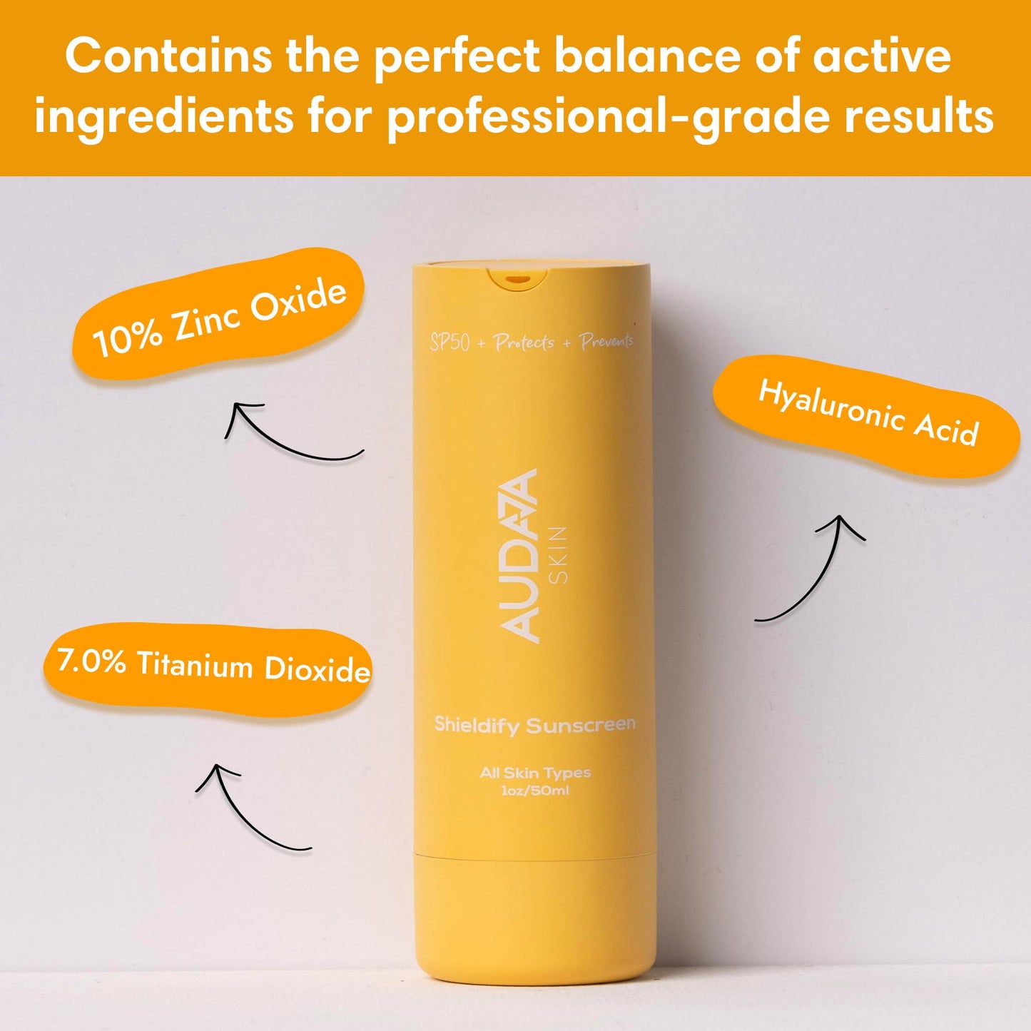 AUDAJA Shieldify Mineral Sunscreen SPF 50 with Zinc Oxide & 7% Titanium Dioxide – Broad Spectrum UV Protection with Hyaluronic Acid –Anti-Aging & Anti-Acne, Made in USA, Cruelty-Free