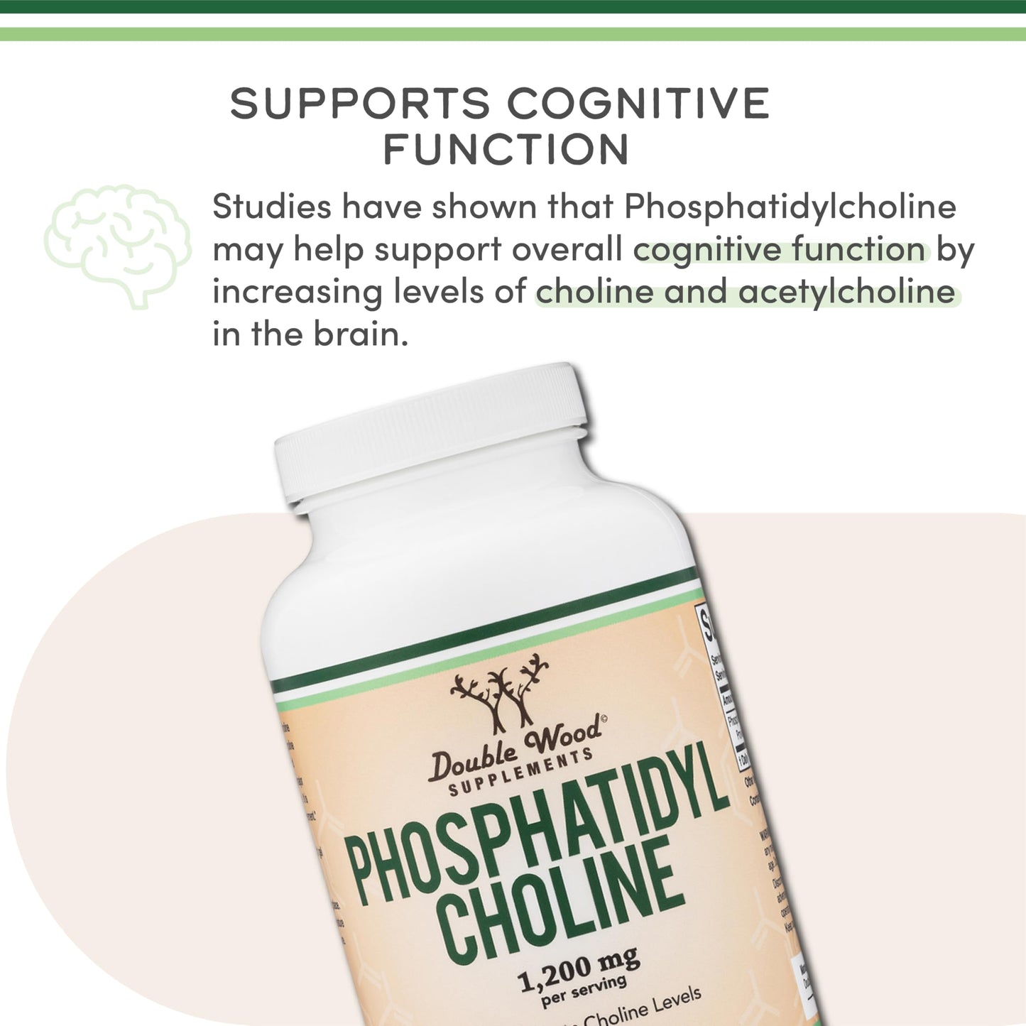 Phosphatidylcholine 1,200mg – 210 Softgels – Enhanced Version of Sunflower and Soy Lecithin (Choline Supplements) - Non-GMO and Gluten Free to Support Brain Health by Double Wood