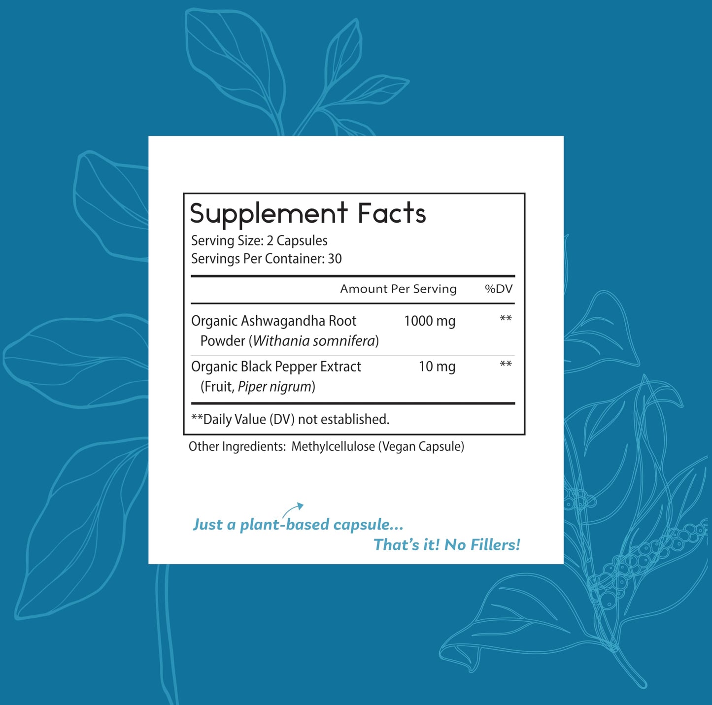 Thomas' all-natural Remedies Organic Ashwagandha Stress Support Supplement, Mood & Energy Support, Pure Ashwagandha 1000mg, Ultra Absorption with Black Pepper, Vegan, No fillers
