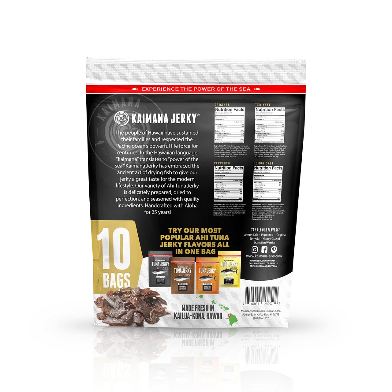 Kaimana Jerky Ahi Tuna Sampler Bundle - All Natural & Wild Caught Tuna Jerky. Made in USA. 9g Protein & Good Source Of Omega-3's (10 pack, 0.50 oz)
