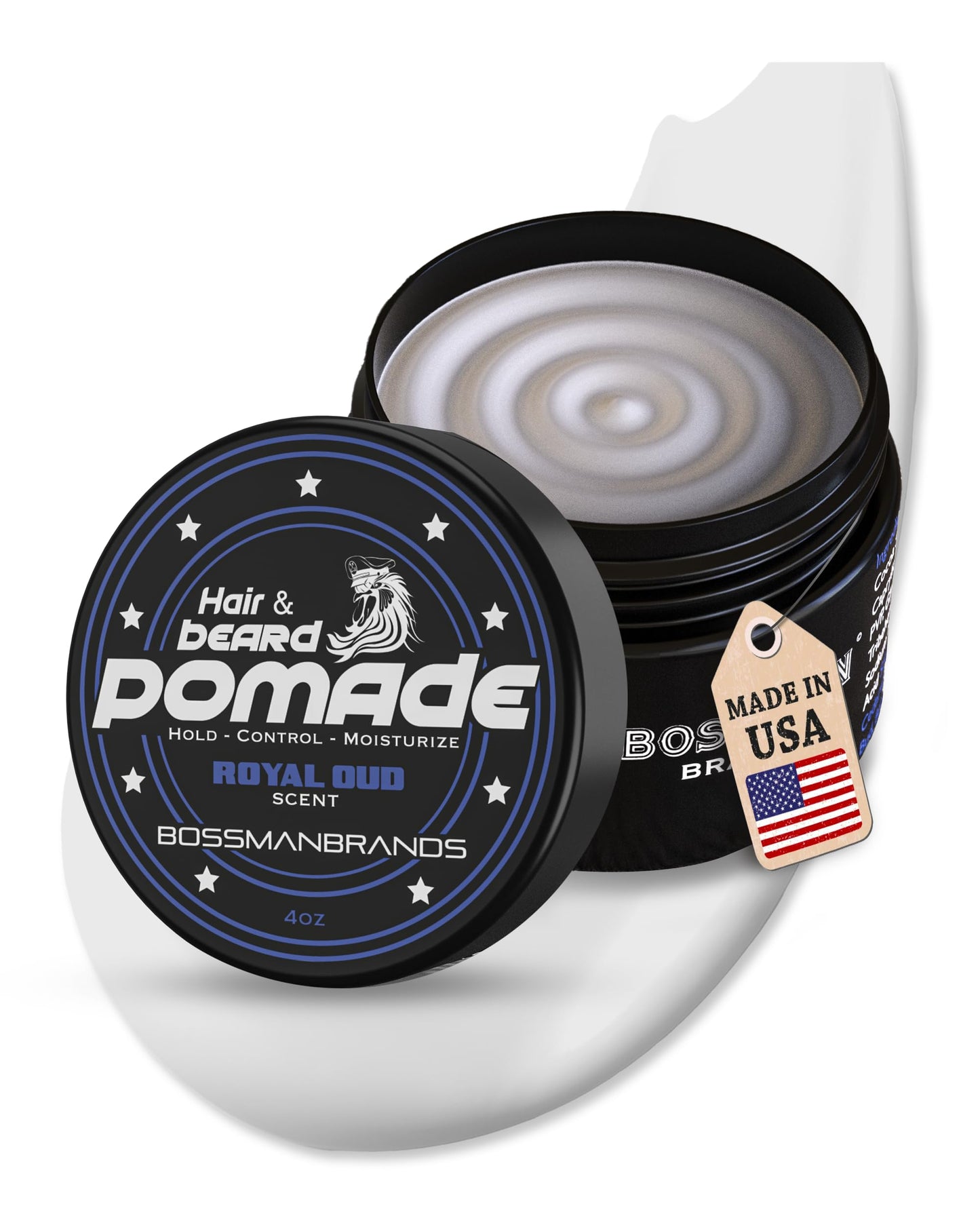 Bossman Hair & Beard Pomade for Men (Royal Oud Scent) – Medium Hold & Moisturizing for Hair, Beard & Mustache Styling – Made in USA