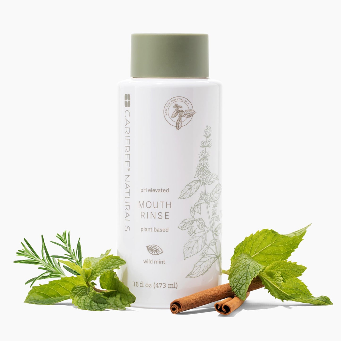 CariFree Naturals Mouth Rinse | pH Elevated, Fluoride-Free, with Magnolia Bark & Essential Oils, Organic Ingredients, Alcohol-Free, Dentist Recommended, Made in The USA, Wild Mint Flavor, 16 fl oz