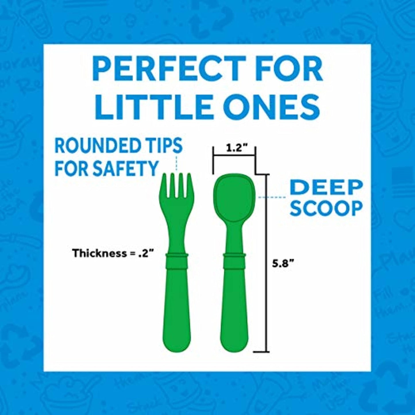 Re-Play Toddler Forks and Spoons Set - 4x4 Toddler Utensils Set - Dishwasher and Microwave Safe - Made in USA - Pack of 8-5.8" x 1.2" x 0.2" - Modern Mint