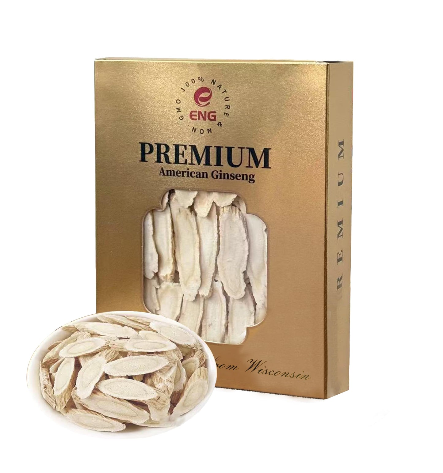 ENG American Ginseng Slices - Large Panax Ginseng Slices,4oz/Box Fresh Wisconsin Long Slice for Tea & Soup - Organic Ginseng Supplement for Men & Woman to Boost Immunity & Energy( Pack of 1 )