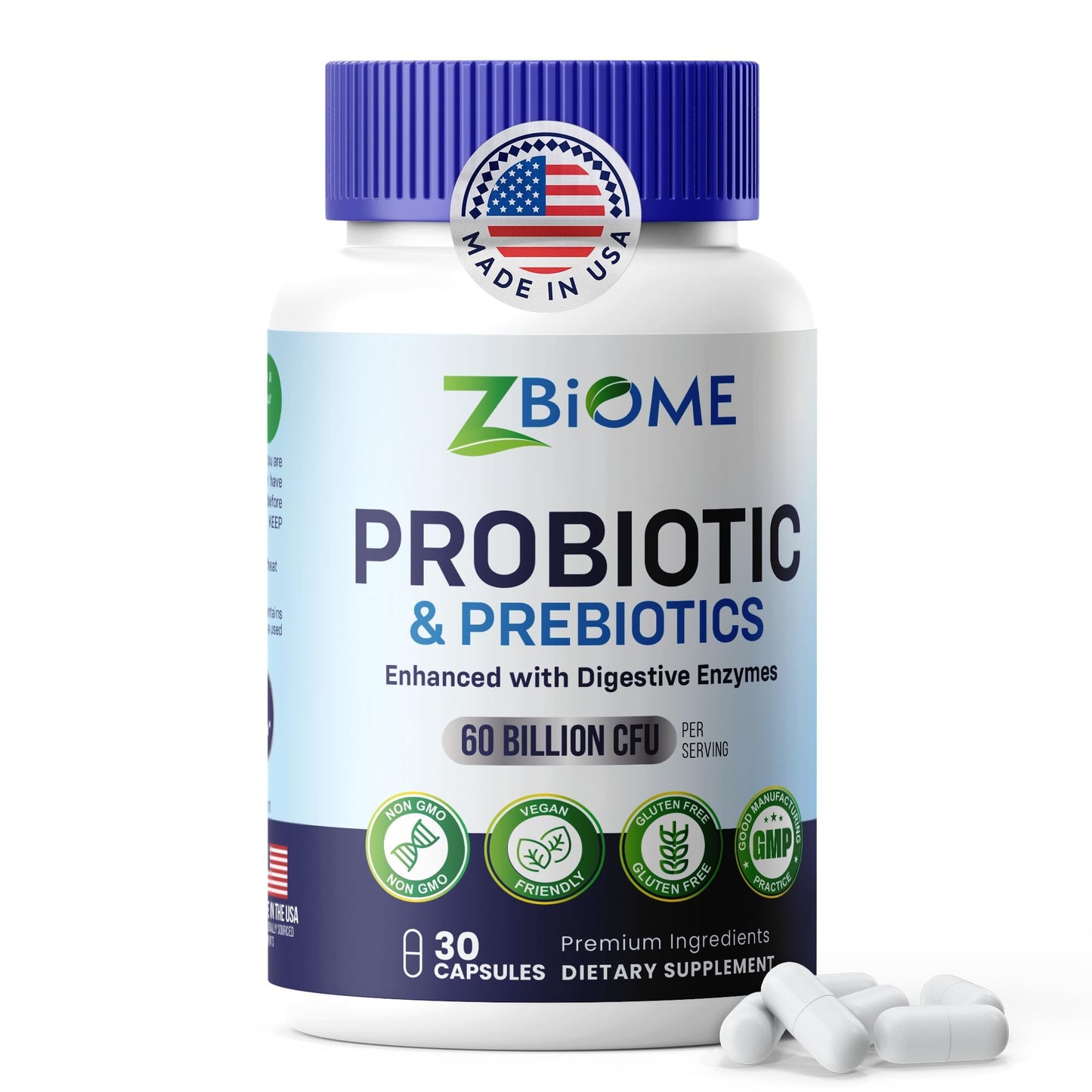Probiotics + Prebiotics Supplement - 60 Billion CFU - 10 Strains, Lactobacillus, Butyrate & Acidophilus for Digestive, Gut & Body Wellness, Constipation, Diarrhea, Gas & Bloating, Men & Women, 30ct