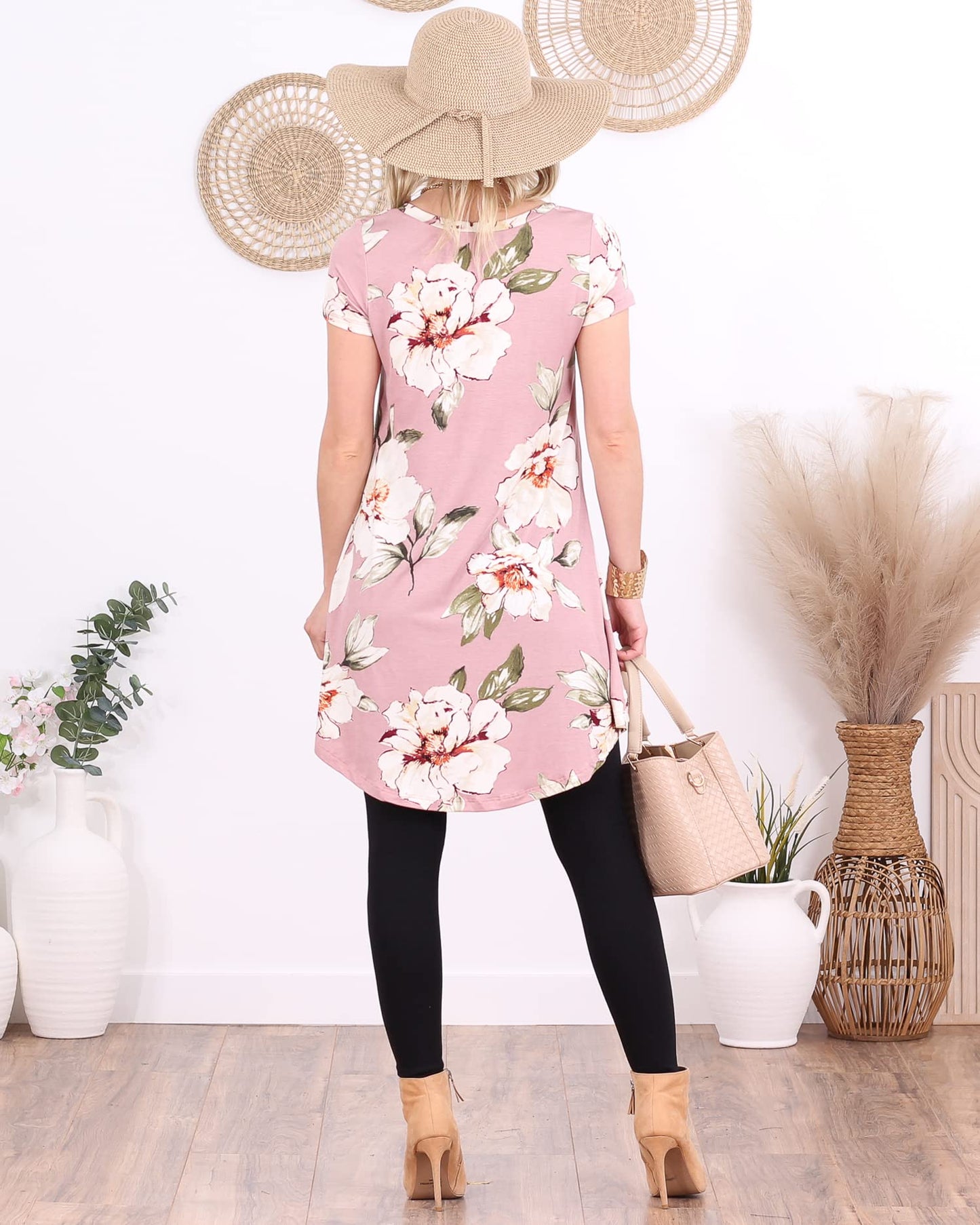 Popana Womens Short Sleeve Summer Tunic Tops to Wear with Leggings Loose Fit Made in USA