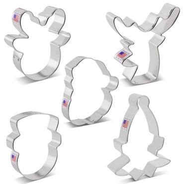 Ann Clark Cookie Cutters Faces of Christmas Cookie Cutters 5-Pc. Set Made in the USA, Santa Face, Reindeer Faces, Snowman Face, Elf Face
