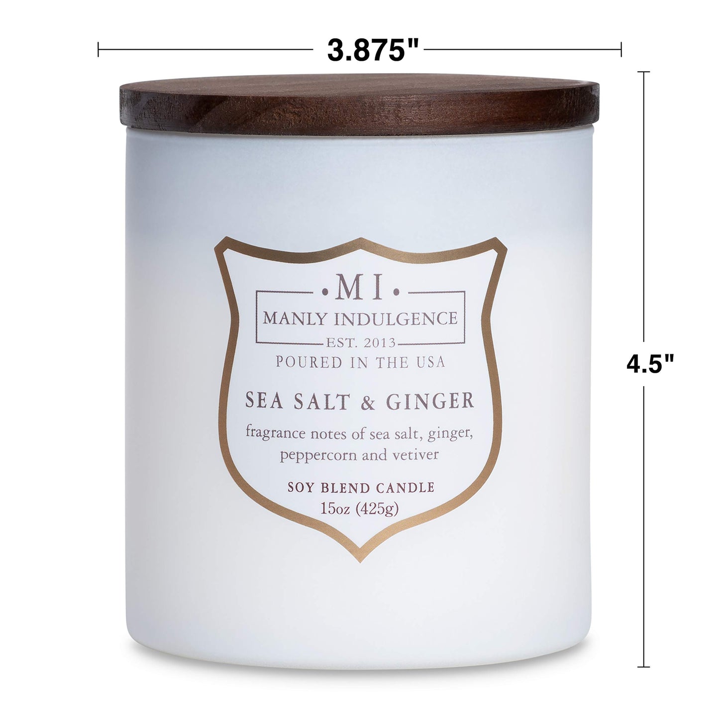 Manly Indulgence Sea Salt & Ginger Scented Candles for Men, 15 oz Wooden Wick, Fathers Day Candle, 60H Burn, Candles for Home Scented - Made in The USA