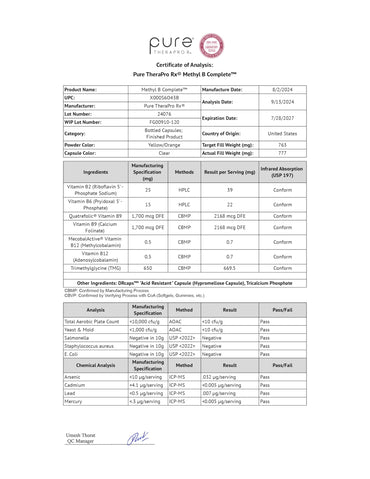 Pure TheraPro Rx Methylated B Complex Vitamins Made in USA | Methyl B Complete Quatrefolic 5-MTHF Folate, B12 Methylcobalamin, TMG Trimethylglycine, Methylfolate | Pharm Grade