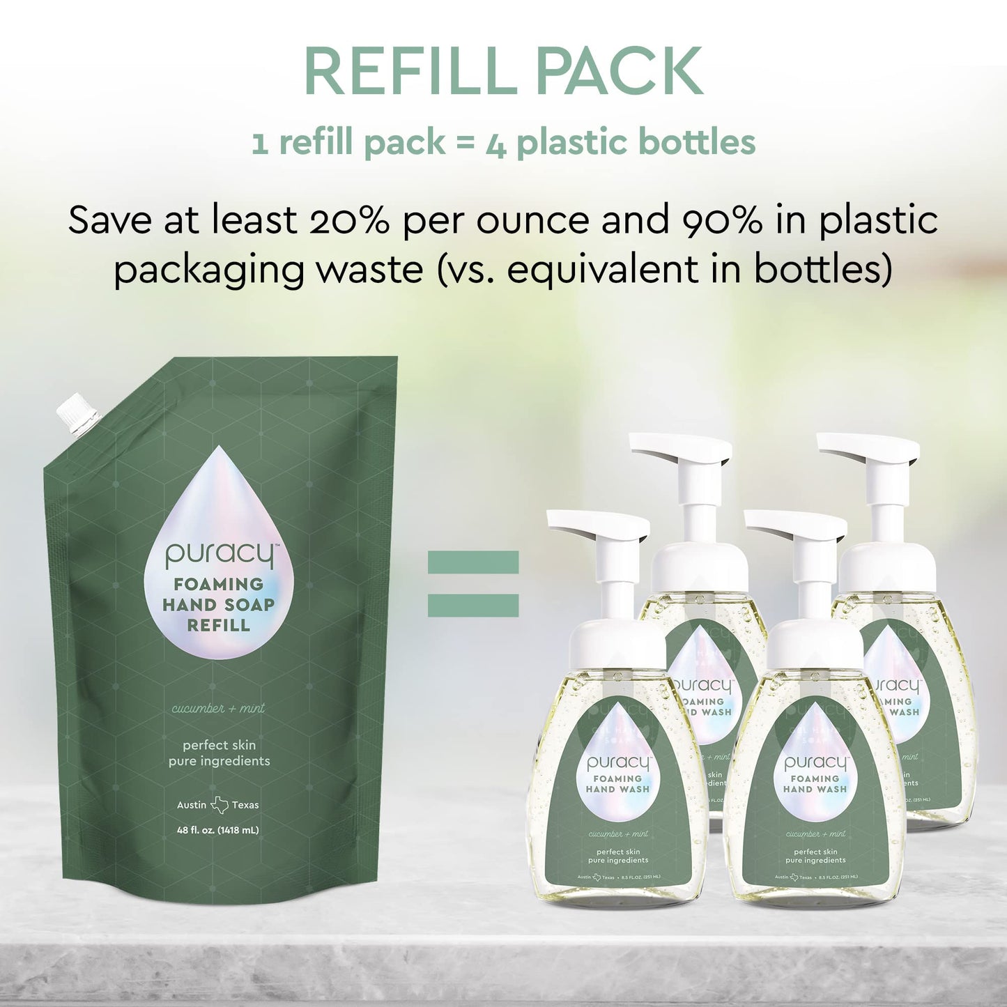 Puracy Foaming Hand Soap - Plant-Powered Natural Hand Soap As Seen on TikTok, Non-Toxic, Sulfate-Free Liquid Soap, Moisturizing Foam Handwash Liquid (Cucumber & Mint, 12 fl oz, 3-Pack)