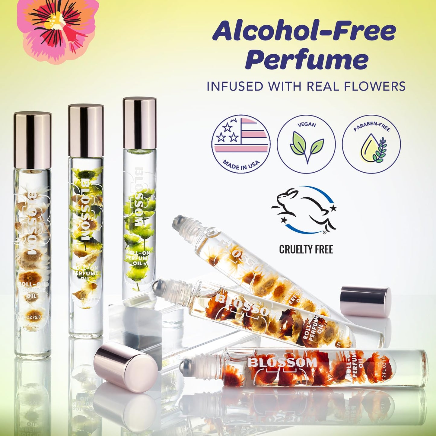 Blossom Roll on Perfume for Women Alcohol Free Gourmand Rollerball Perfume Oil with Essential Oils, Infused with Real Flowers, Made in USA, 0.20oz, (Matcha, Green Tea, Honey) Matcha Tea