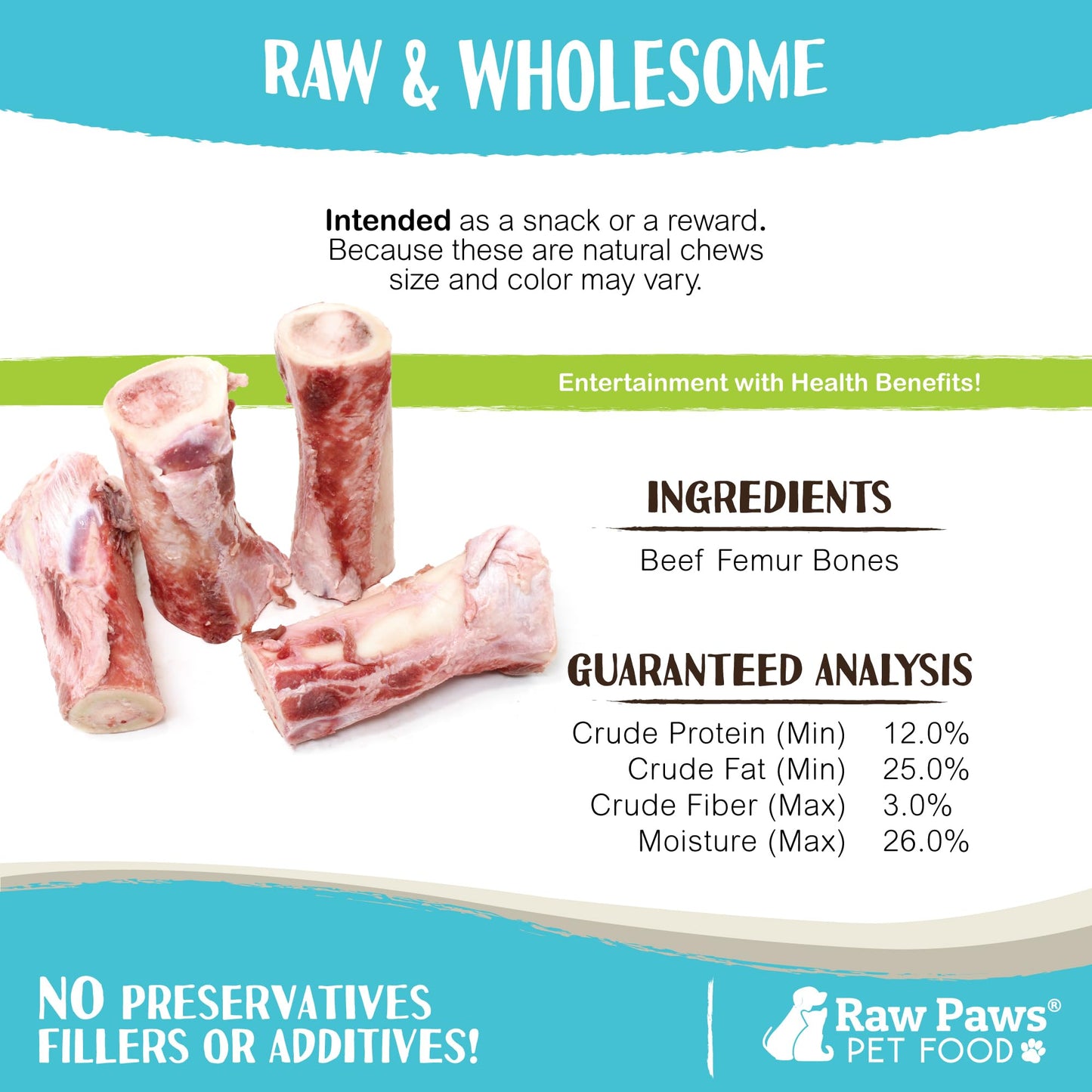 Raw Paws Pet Beef Whole Raw Frozen Marrow Bones for Dogs Large, 12-ct - Made in USA Frozen - Raw Meaty Bones for Large Breeds - Beef Marrow Bone Dogs