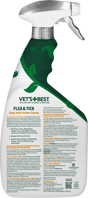 Vet’s Best Flea & Tick Home Spray for Dogs – Dog Flea & Tick Aid – Made in The USA – Flea & Tick Home Spray – Flea Protection for Dogs