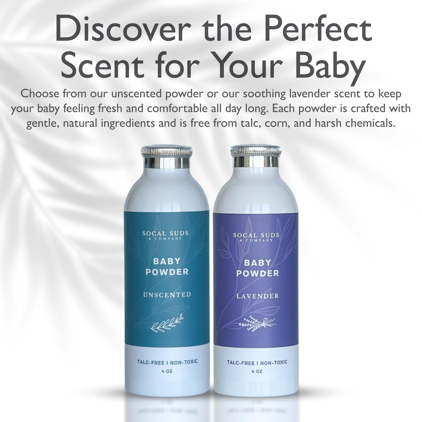 SoCal Suds & Company - Natural Baby Powder Talc-Free - Newborn Essentials with Arrowroot Powder, Kaolin, Aspen Bark Extract for Soft Soothing Protected Skin - Gentle Absorption - Fragrance Free, 4oz