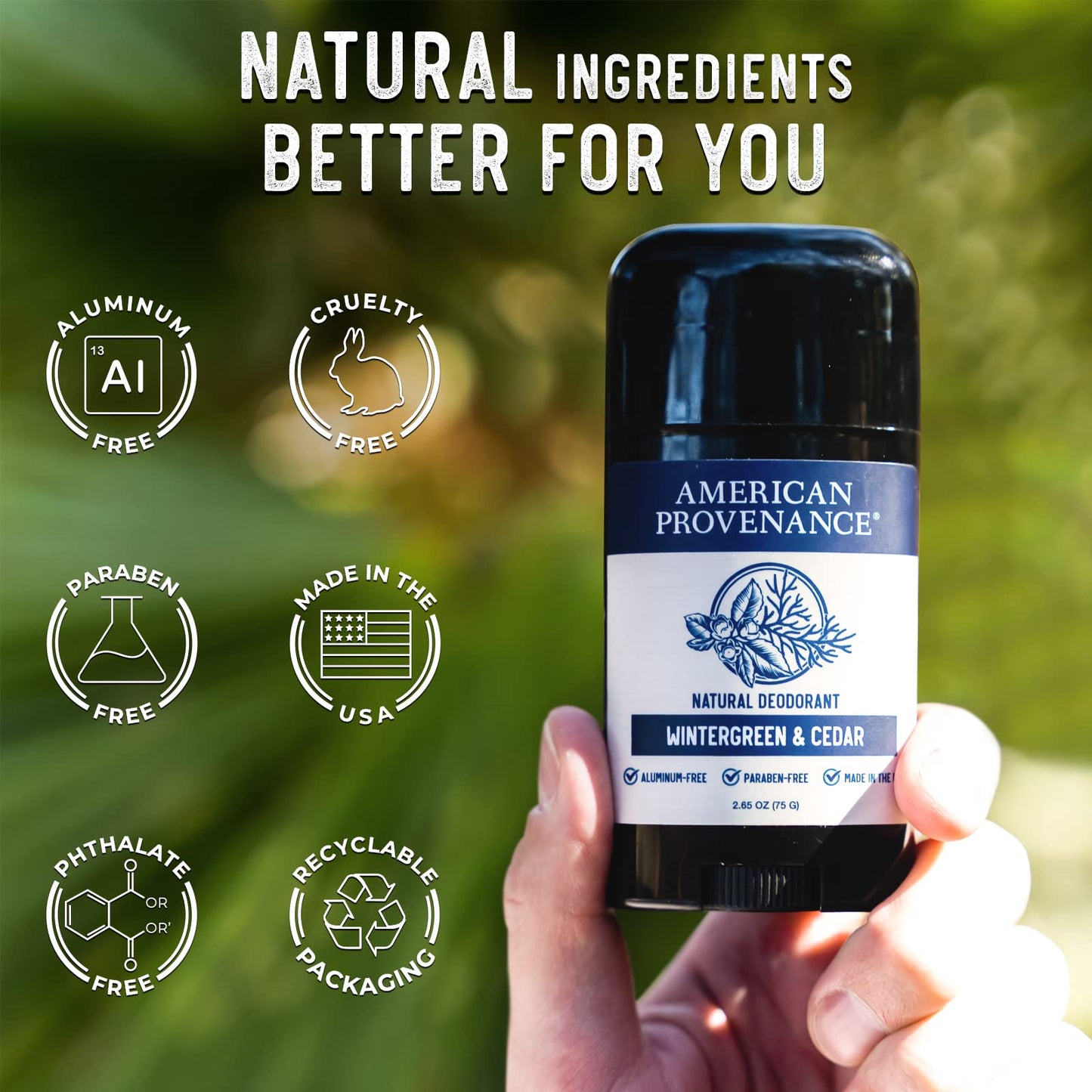 American Provenance All Natural Deodorant for Men and Women - Aluminum Free Deodorant that Lasts All Day - Made in the USA with Essential Oils & Cruelty Free - Wintergreen, Fir, Cedar (1 Pack)