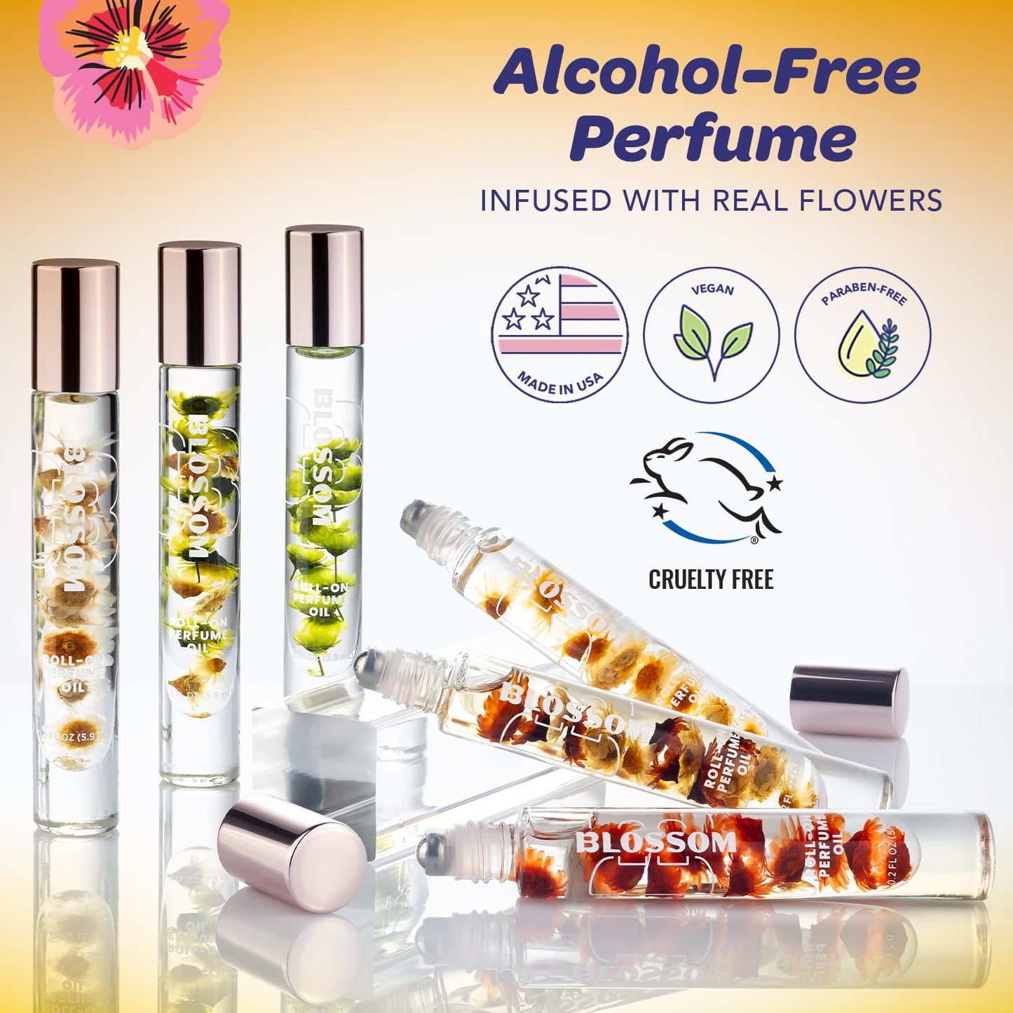 Blossom Roll on Perfume for Women Alcohol Free Gourmand Rollerball Perfume Oil with Essential Oils, Infused with Real Flowers, Made in USA, 0.20oz, (Honey, Vanilla Caramel, Sugar) Honey Crème Brulee