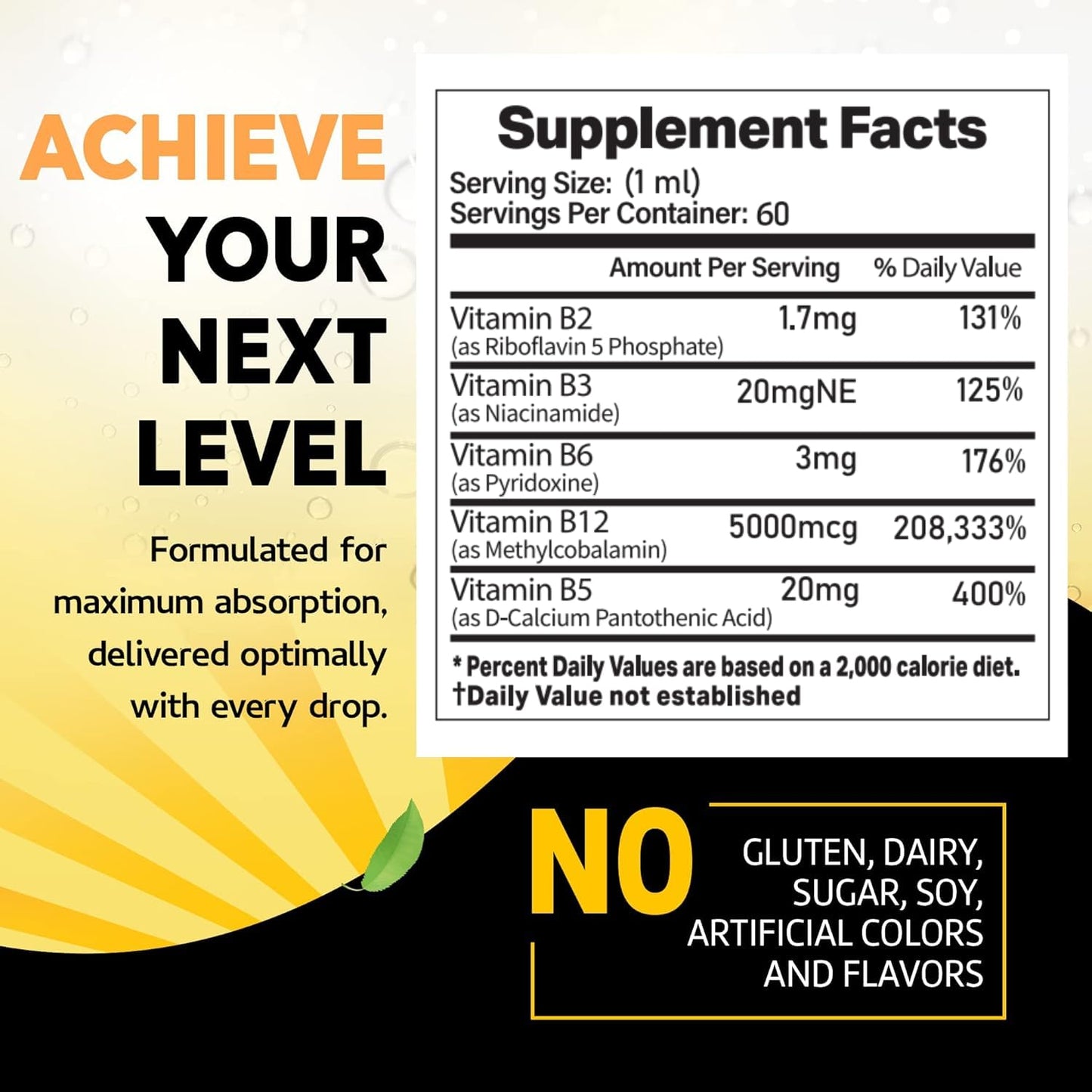 Vitamin B12 Liquid Drops - Vegan B12 vitamins 5000 mcg Methylcobalamin Fast-Acting Sublingual B Complex Liquid Vitamin B2, B3, B6 - Non-GMO, No Dairy, Soy & Sugar, Raspberry Flavor, 2 fl. oz.