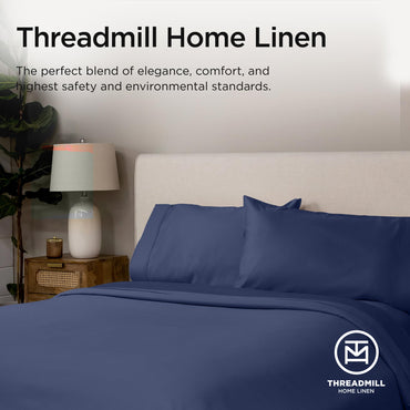 Threadmill Supima Cotton Sheets Queen | 656 Thread Count Queen Sheets for Queen Mattress | 4 Piece Luxury Bed Sheets | Sateen Weave Hotel Quality Sheet with Elasticized Deep Pocket | Folkstone Blue