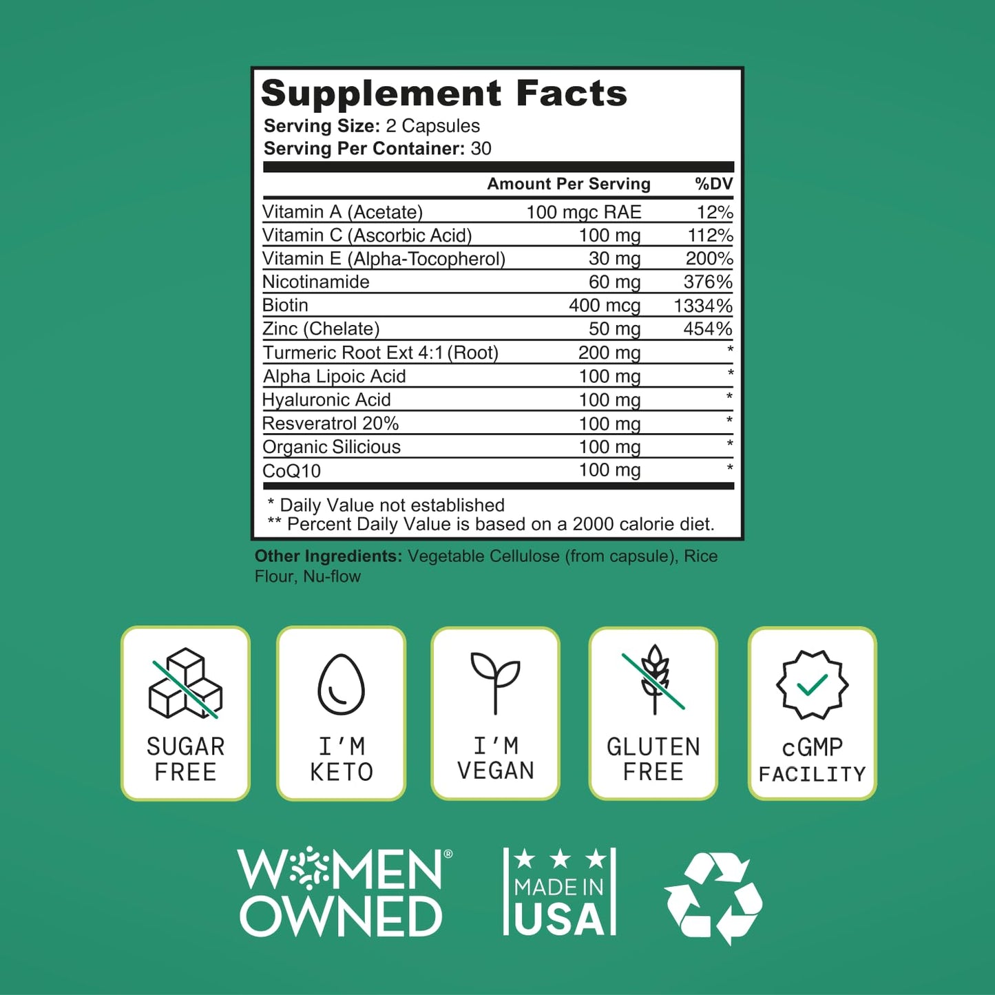 SELF NUTRITION Healthy Aging Supplement for Women - Resveratrol, NAD, Collagen Booster, Biotin, Hyaluronic Acid & More. Cellular Health, Beauty, Longevity - USA, Vegan, 60 Capsules.
