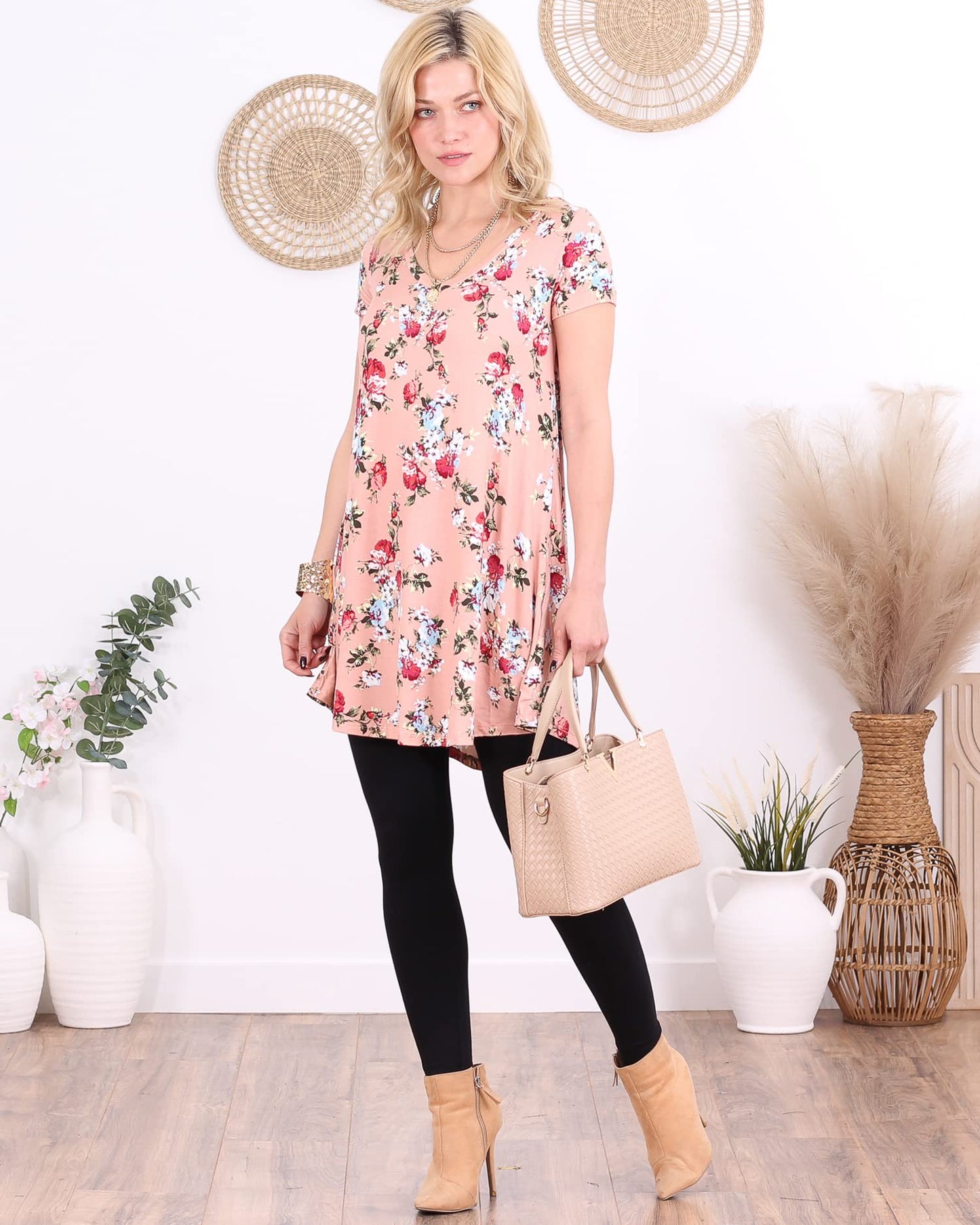 Popana Womens Short Sleeve Summer Tunic Tops to Wear with Leggings Loose Fit Made in USA