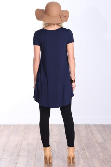 Popana Womens Short Sleeve Summer Tunic Tops to Wear with Leggings Loose Fit Made in USA Navy