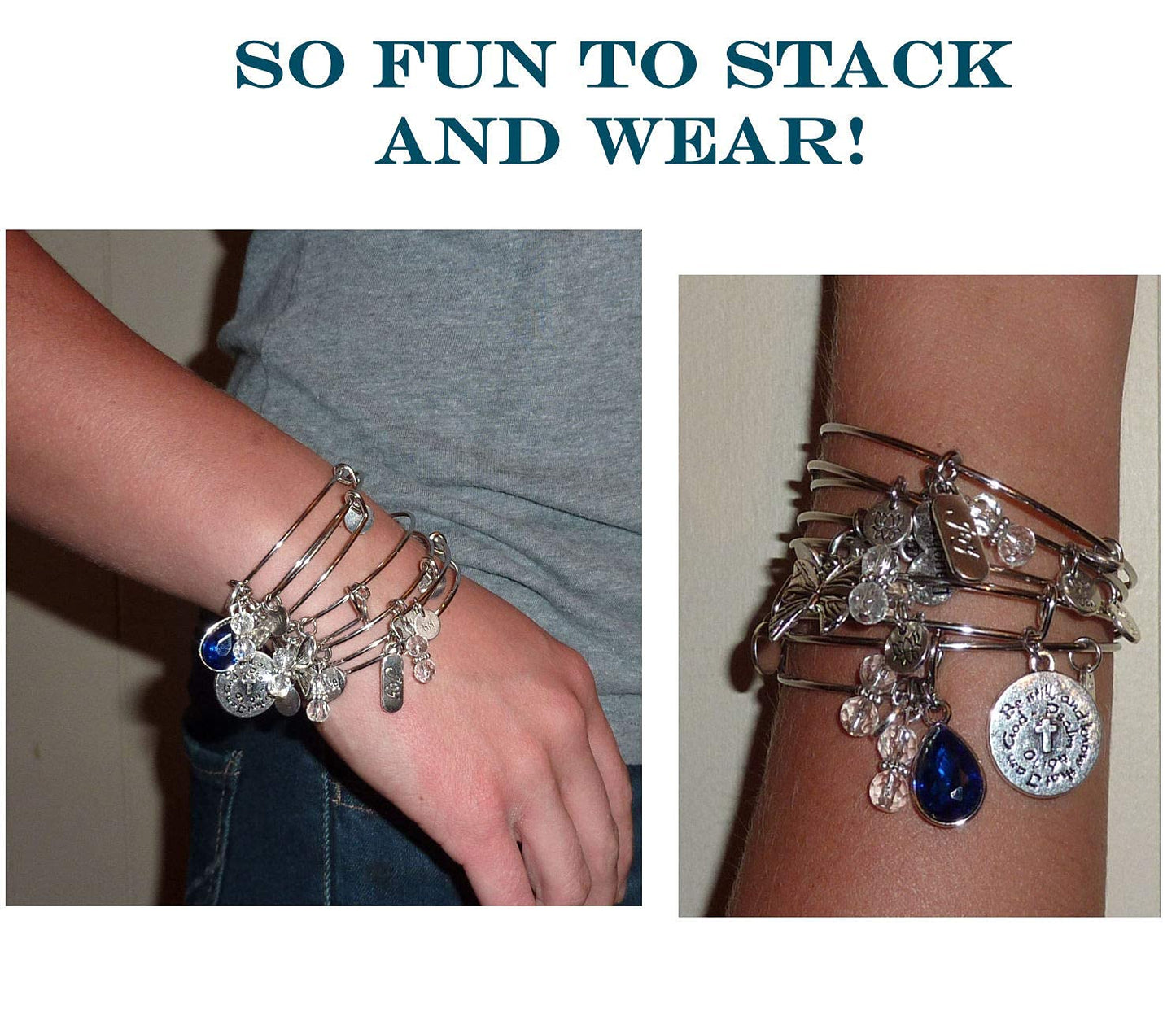 Women's Made In USA Stainless Steel Message Charm Expandable Wire Bangle Bracelet, Popular, Stylish and Trendy, Arrives in a Gift Bag. (I can do all things through Christ who strengthens me)