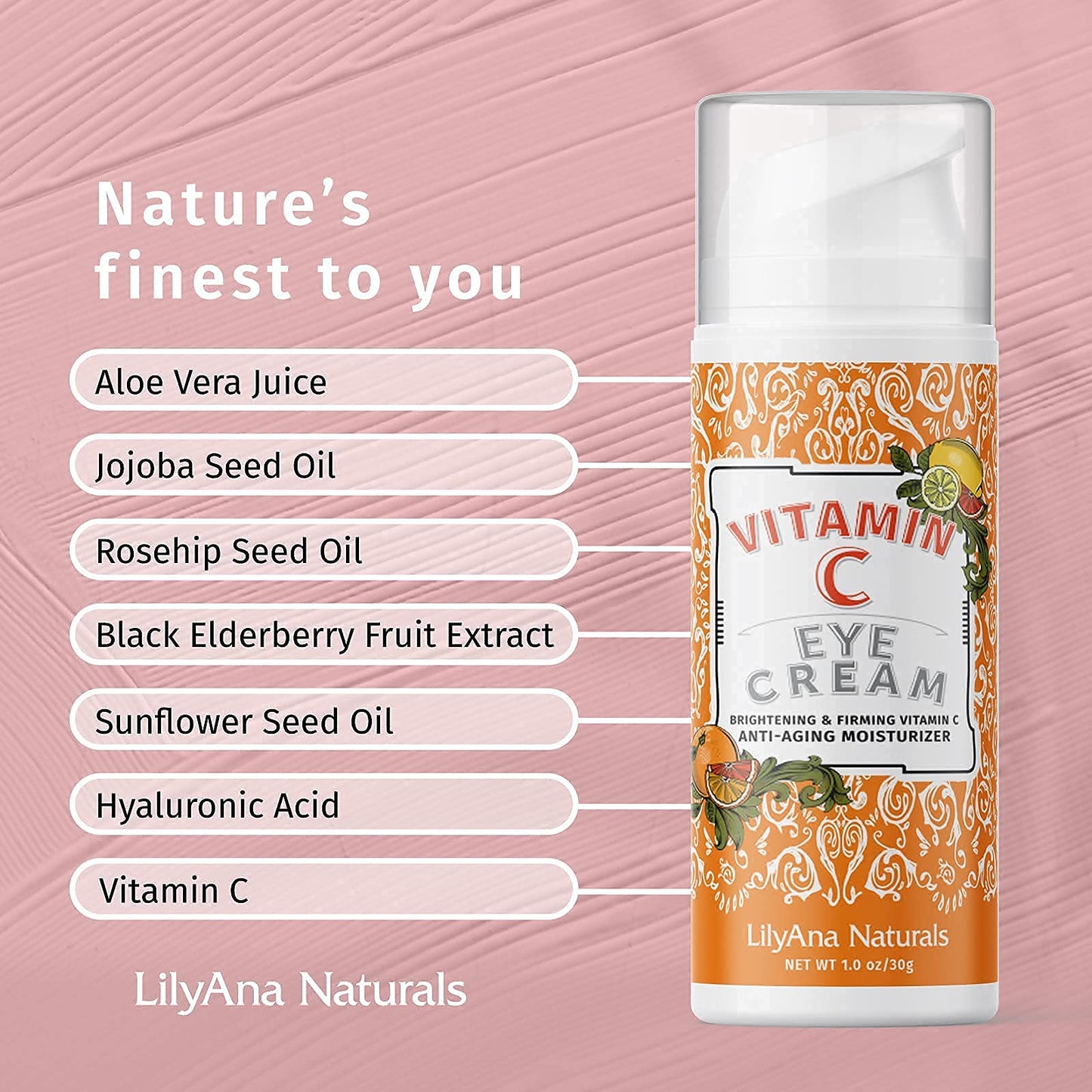 LilyAna Naturals Retinol Cream Moisturizer 1.7 Oz and Vitamin C Eye Cream 1 Oz Bundle - Anti-Aging Cream for your Eyes and Face Reduces Dark Circles and Puffiness, Fine Lines, Wrinkles and Age Spots