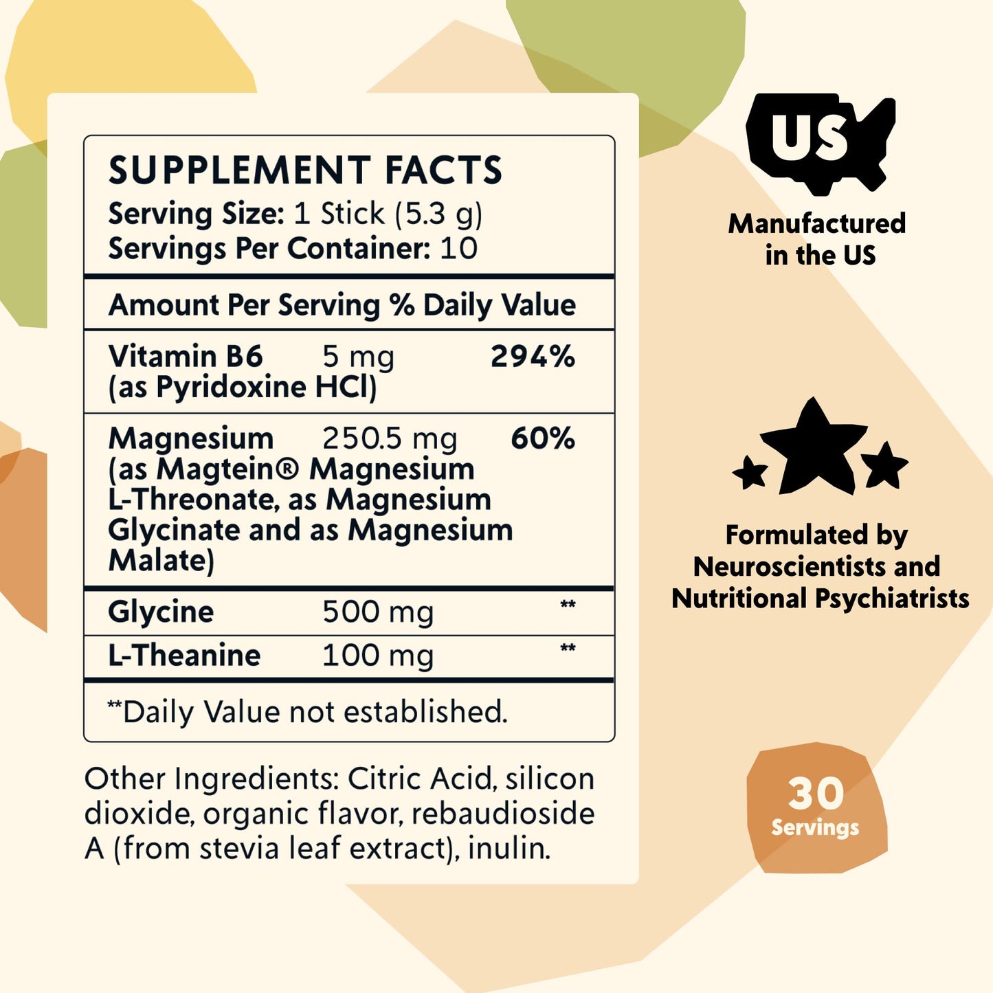 PYM Mood Magnesium Powder Packets (10-Servings) Magnesium Glycinate, L-Threonate & Malate Powder | Aid & Mood Support Supplement for Stress