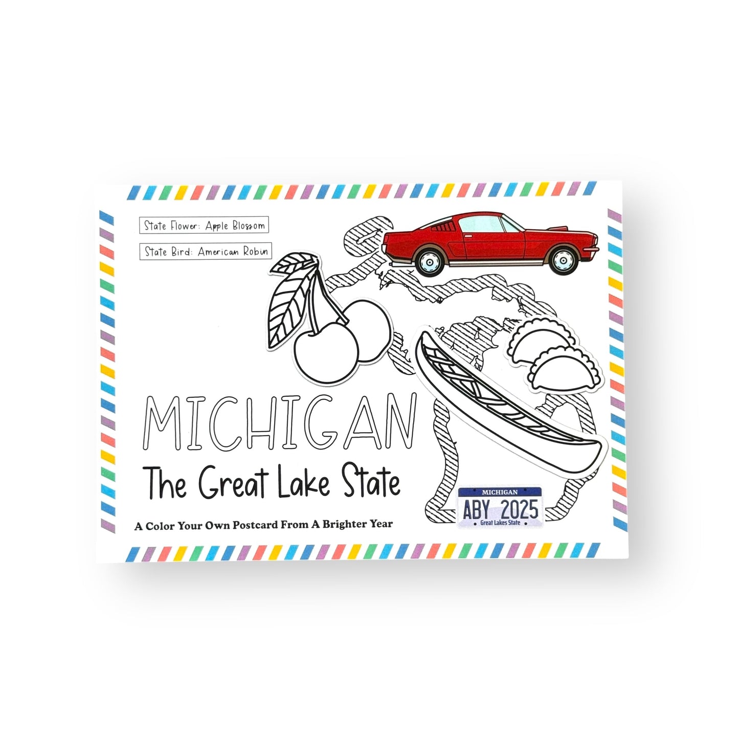 A Brighter Year Color Your Own Postcard - Michigan State - 5"x 7", Premium Quality, Sturdy Cardstock, Sized for Mailing, Illustrations - Stress & Anxiety Relief