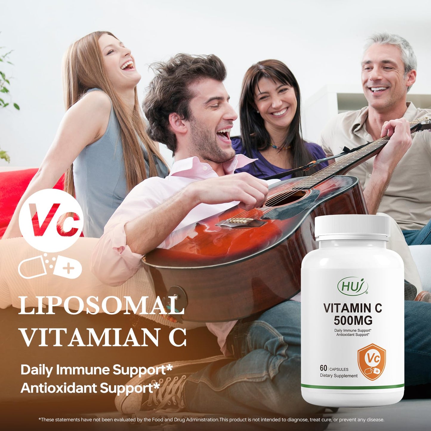 HUJ Vitamin C 500mg, Immune and Antioxidant Support, 60 Capsules
