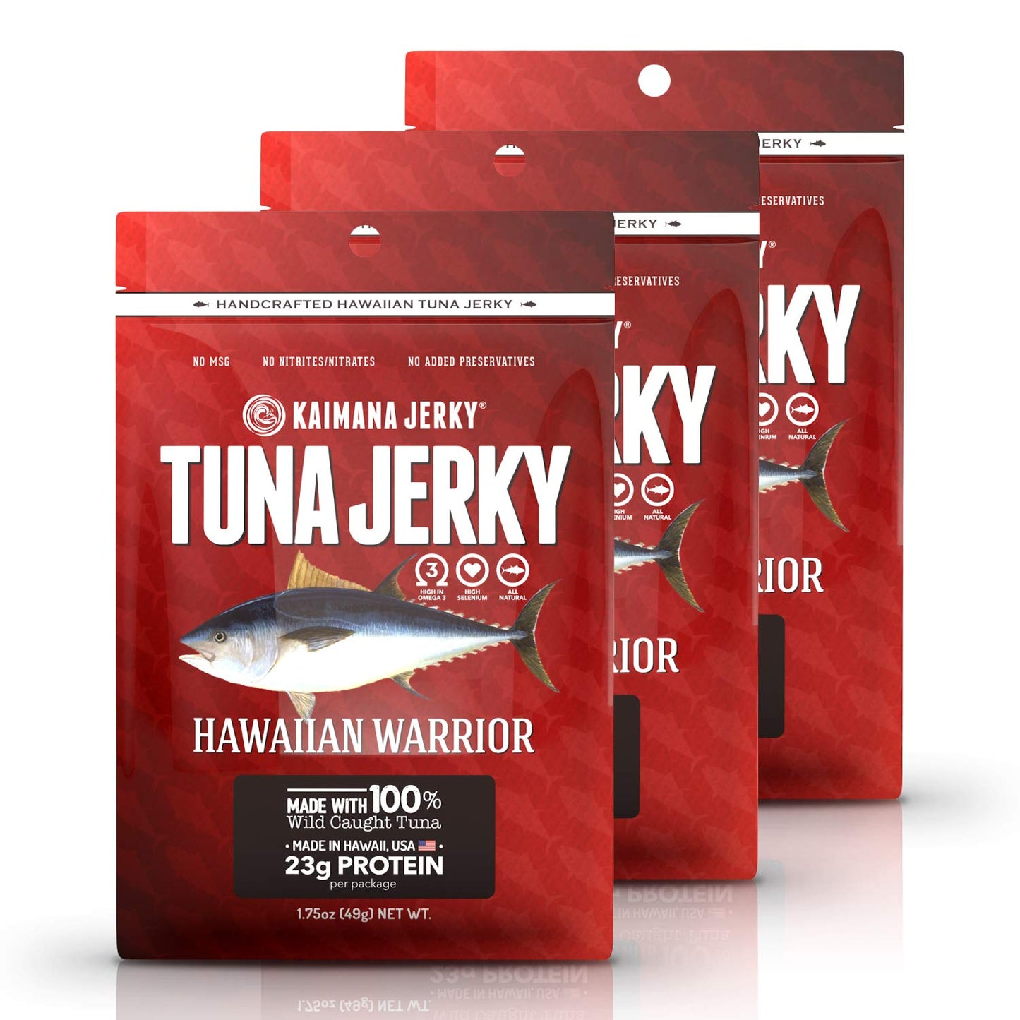 Kaimana Jerky - Hawaiian Warrior Ahi Tuna Jerky 3 Pack - Premium Fish Jerky Made in the USA. All Natural and Wild Caught.