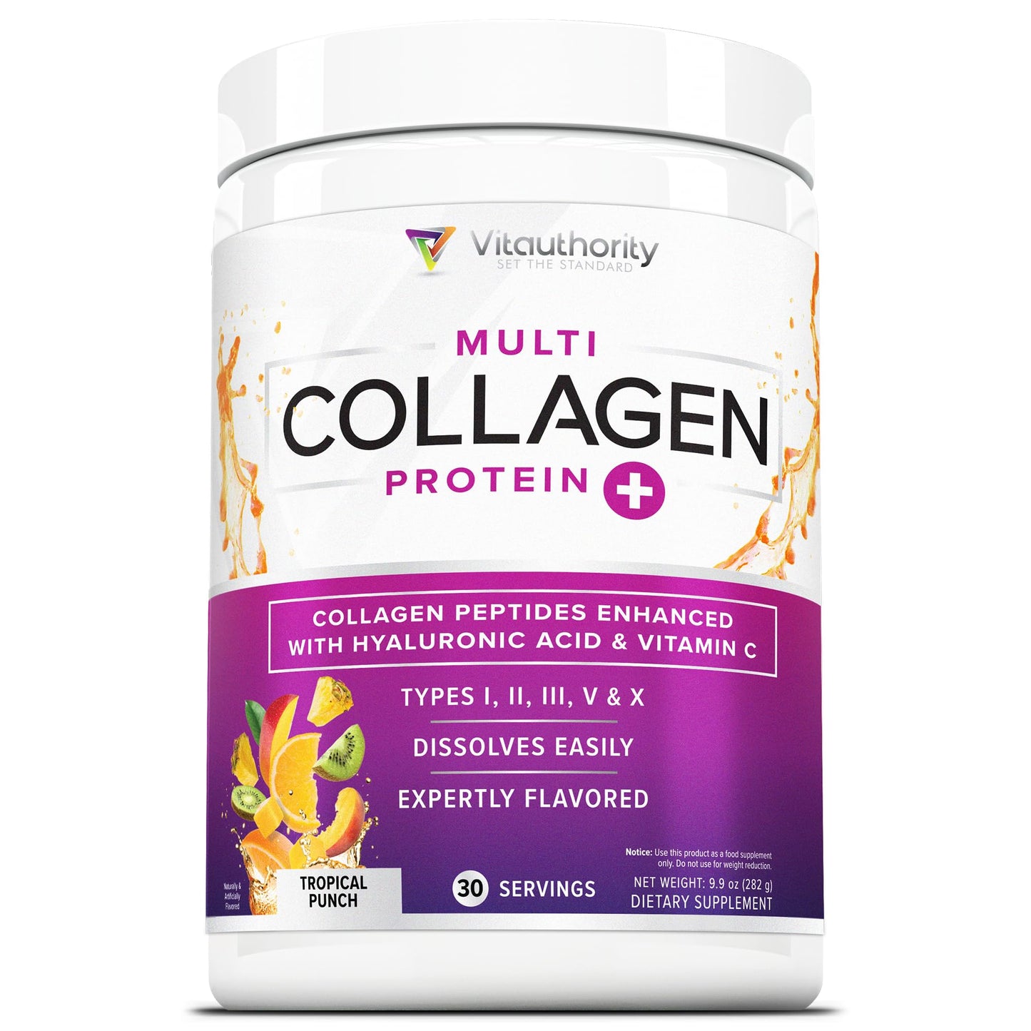 Multi Collagen Peptides Powder for Women - Hydrolyzed Flavored Collagen Powder for Women with Types I II III V & X Vitamin C & Hyaluronic Acid for Hair Skin and Nails (Tropical Punch) - 30 Servings