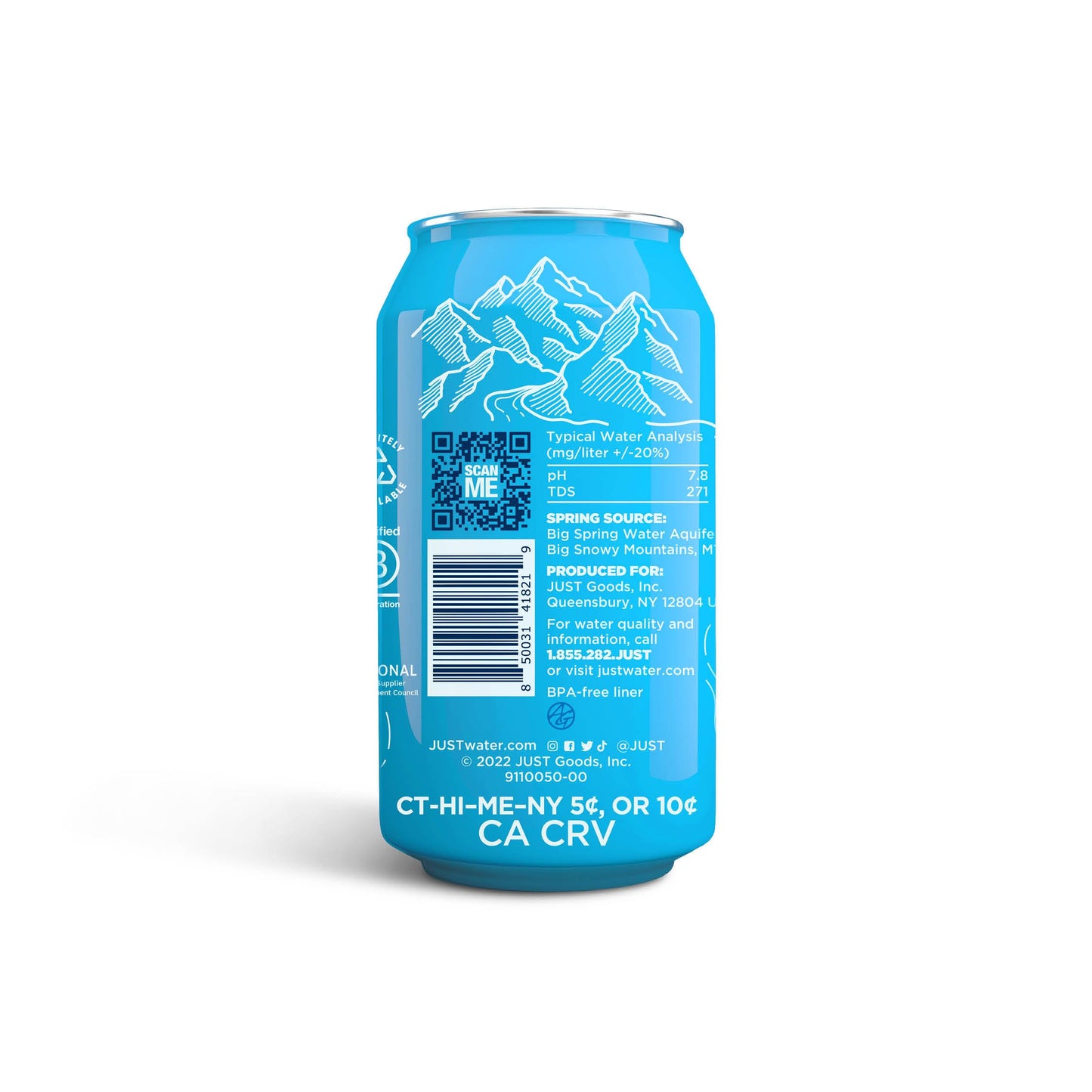 JUST Water Spring Water 24 Pack - Natural Still Water in Aluminum Cans 12 fl oz - Eco-Friendly Packaging - Sustainable Source - 8.0 pH Alkaline - No Calories