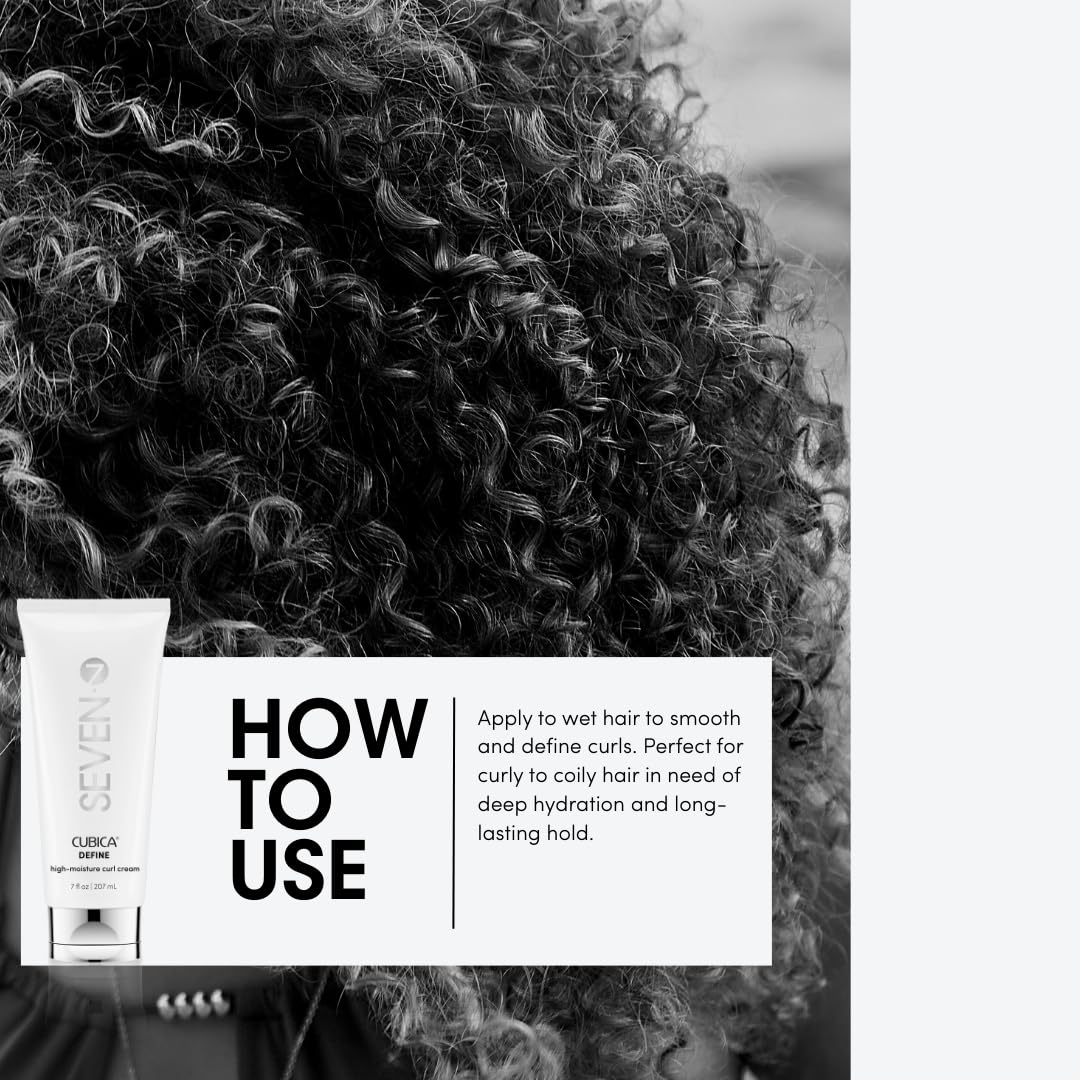 SEVEN Haircare CUBICA DEFINE High Moisture Curl Cream, Anti-Frizz Curl Defining Cream for Curly Hair, Moisturizing Hair Curling Cream for Enhancing Curls, Shea Butter + Argan Oil, Made in USA, 7oz