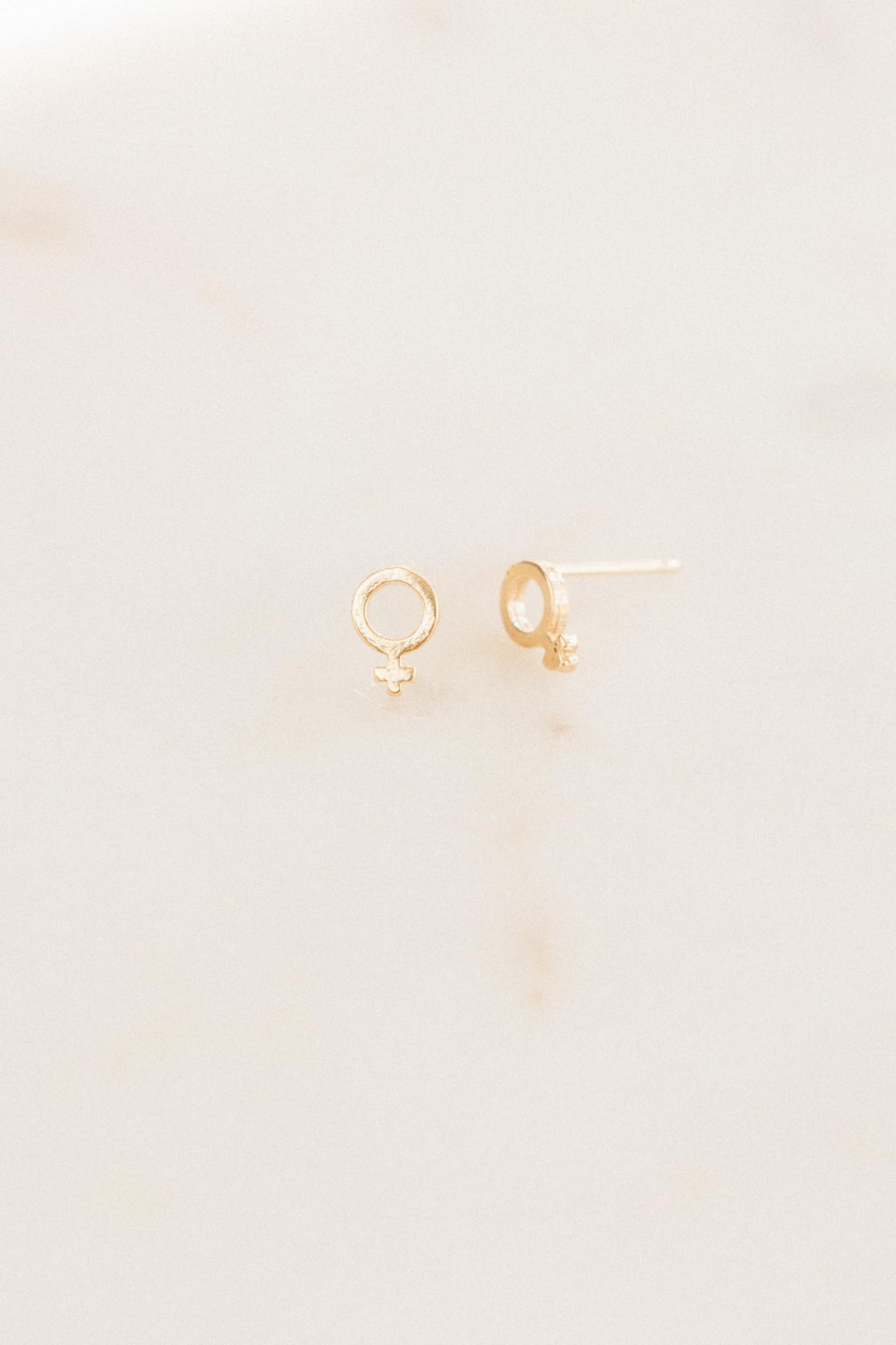 Handmade Gold Female Symbol Stud Earrings, Nickel-Free and Made in America by Katie Dean Jewelry