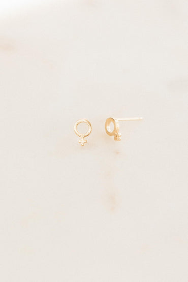 Handmade Gold Female Symbol Stud Earrings, Nickel-Free and Made in America by Katie Dean Jewelry