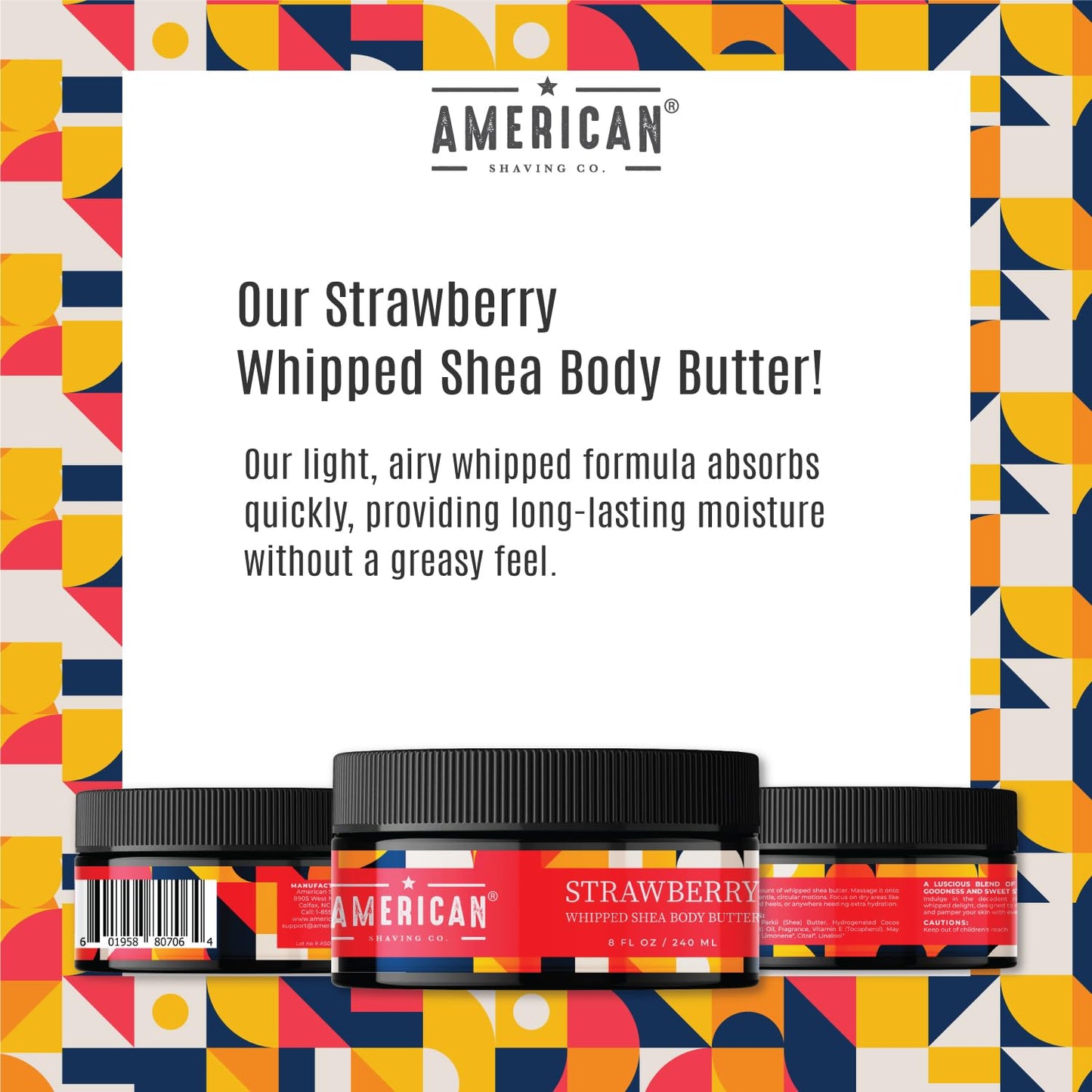 WilderFlow Whipped Shea Body Butter 8 Oz, Made in USA, Gentle Formula, Quality Potent Ingredients, Non-GMO, GMP Certified, Cruelty-Free Products (8 oz, Strawberry)