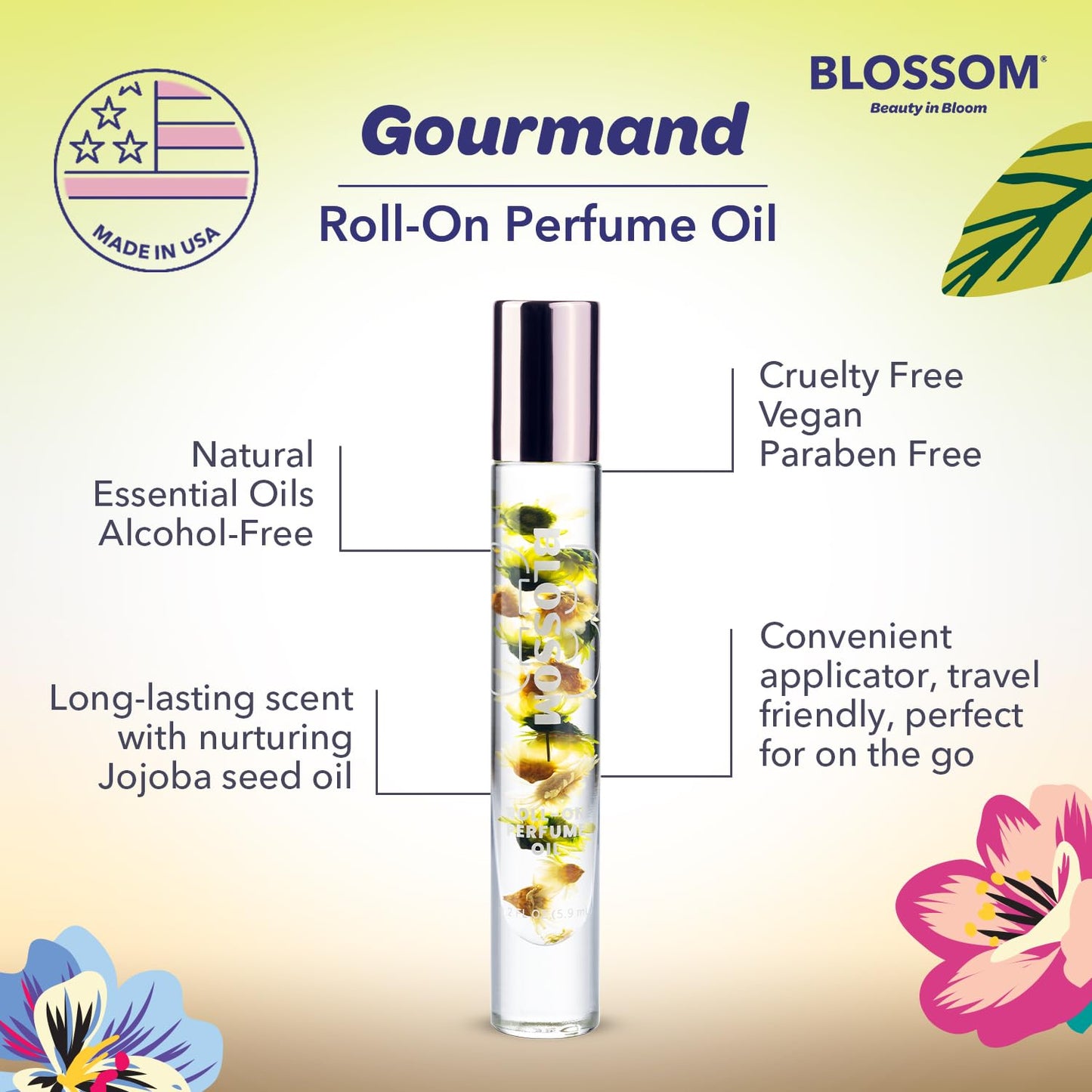 Blossom Roll on Perfume for Women Alcohol Free Gourmand Rollerball Perfume Oil with Essential Oils, Infused with Real Flowers, Made in USA, 0.20oz, (Pistachio, Almond, Vanilla) Pistachio Gelato