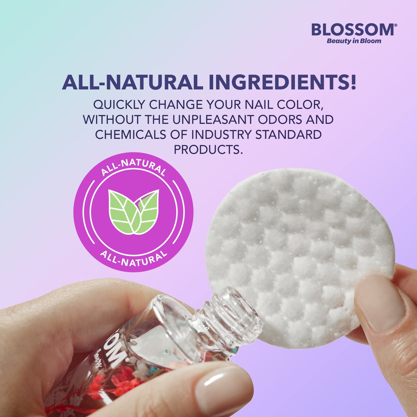 Blossom Non Toxic Nail Polish Remover Non Acetone, All Natural Scented, Vegan, Acetone Free Nail Polish Remover, Organic Plant-Based, Infused with Real Flowers, Made in USA, 2oz, Lavender