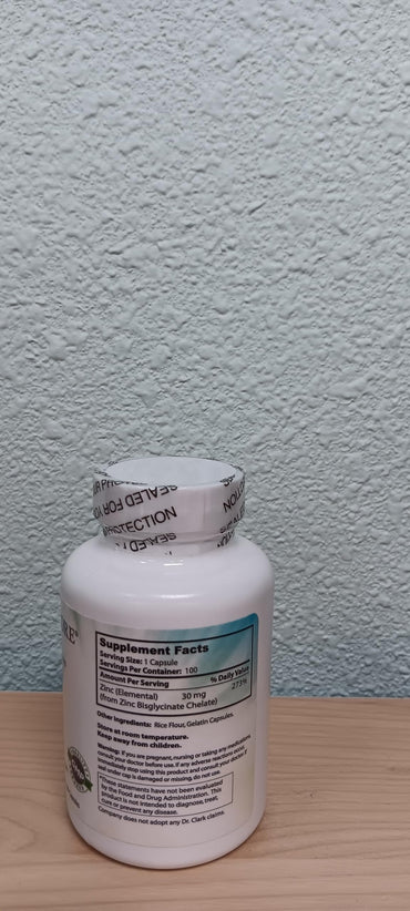 Dr Clark ZThyroid Support Immune System Support Chelated zinc Enhanced Absorption Blood Sugar Regulation Growth enzymatic antioxidant inc Bisclycinate, 30mg, 100 Gelatin Capsules