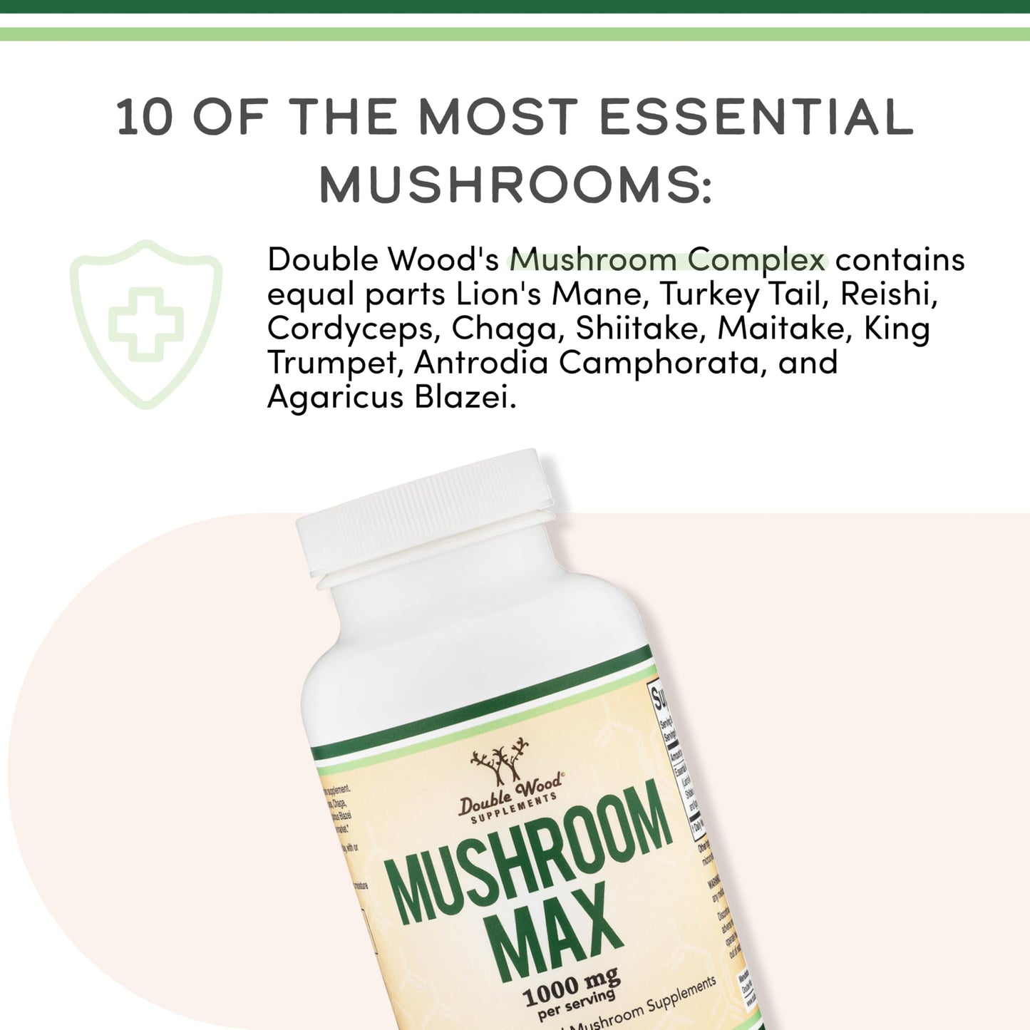 Double Wood Supplements Mushroom Complex Supplement - 1,000mg - 10 Most Essential Mushrooms (Lion's Mane, Reishi, Cordyceps, and More), 120 Capsules