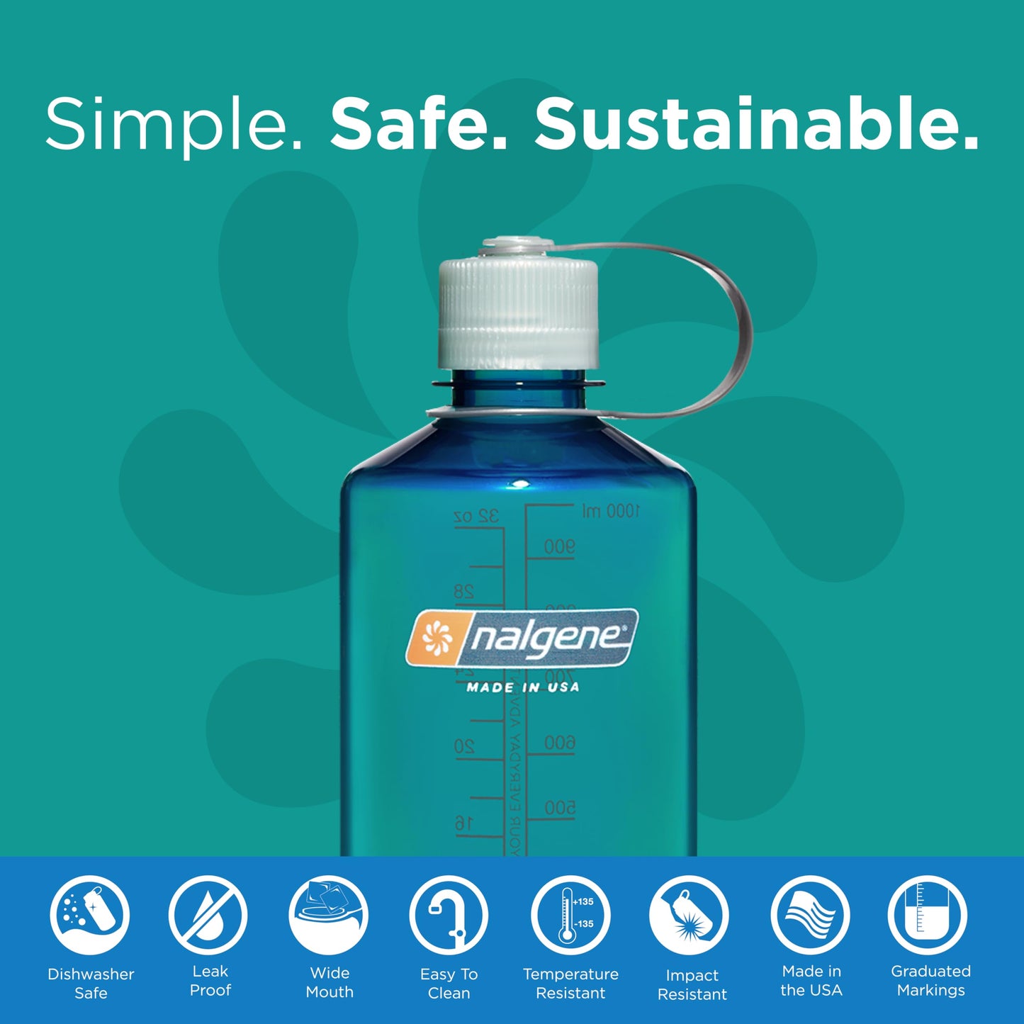 Nalgene Leak Proof Tritan BPA-Free Water Bottle - 32 oz Narrow Mouth - Made in the USA for Outdoor Use & Daily Hydration (Trout)