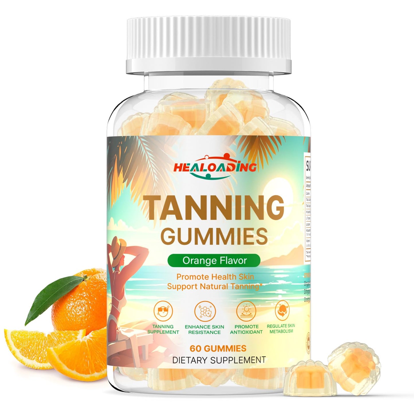 HEALOADING Tanning Gummies Supplement for Women: Daily Tanning Gummies with Astaxanthin L-Tyrosine Lycopene Vitamin A for Tanning Supplement & Sun Sensitivity Support Natural Melanin Boost