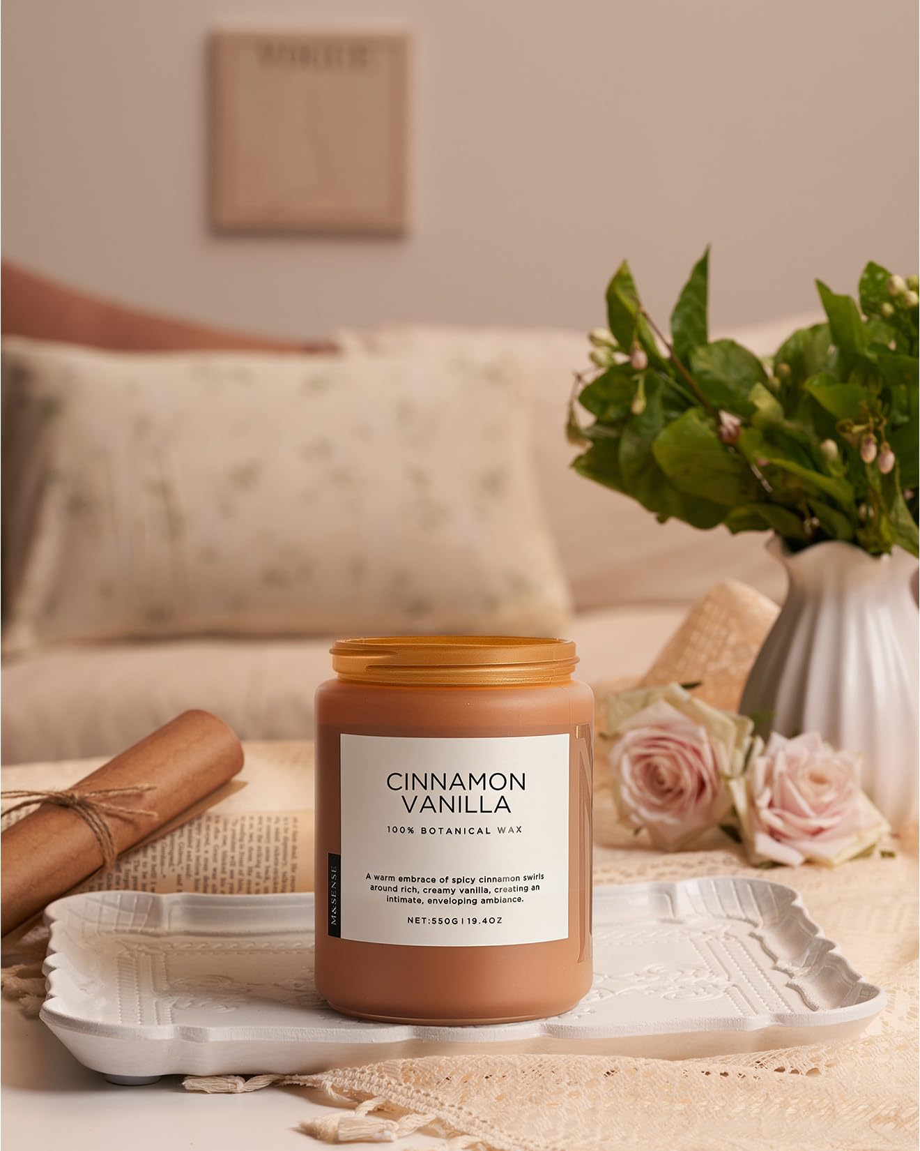 M&SENSE Cinnamon Vanilla Fall Scented Candles for Home, Natural Soy Wax 19.4oz 110 Hours Large Long Lasting Strong Scented Classic Christmas Holiday 2 Wicks Candle Gift Home Decor